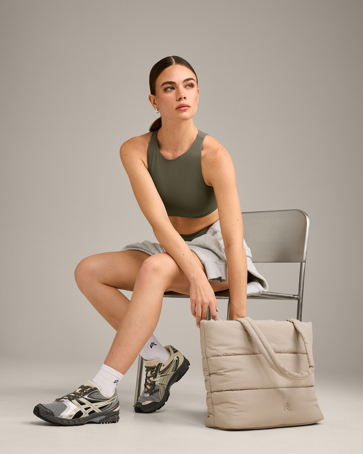 SoftMotion High Neck Sports Bra with Grey Logo | Alpine Green - Image 6