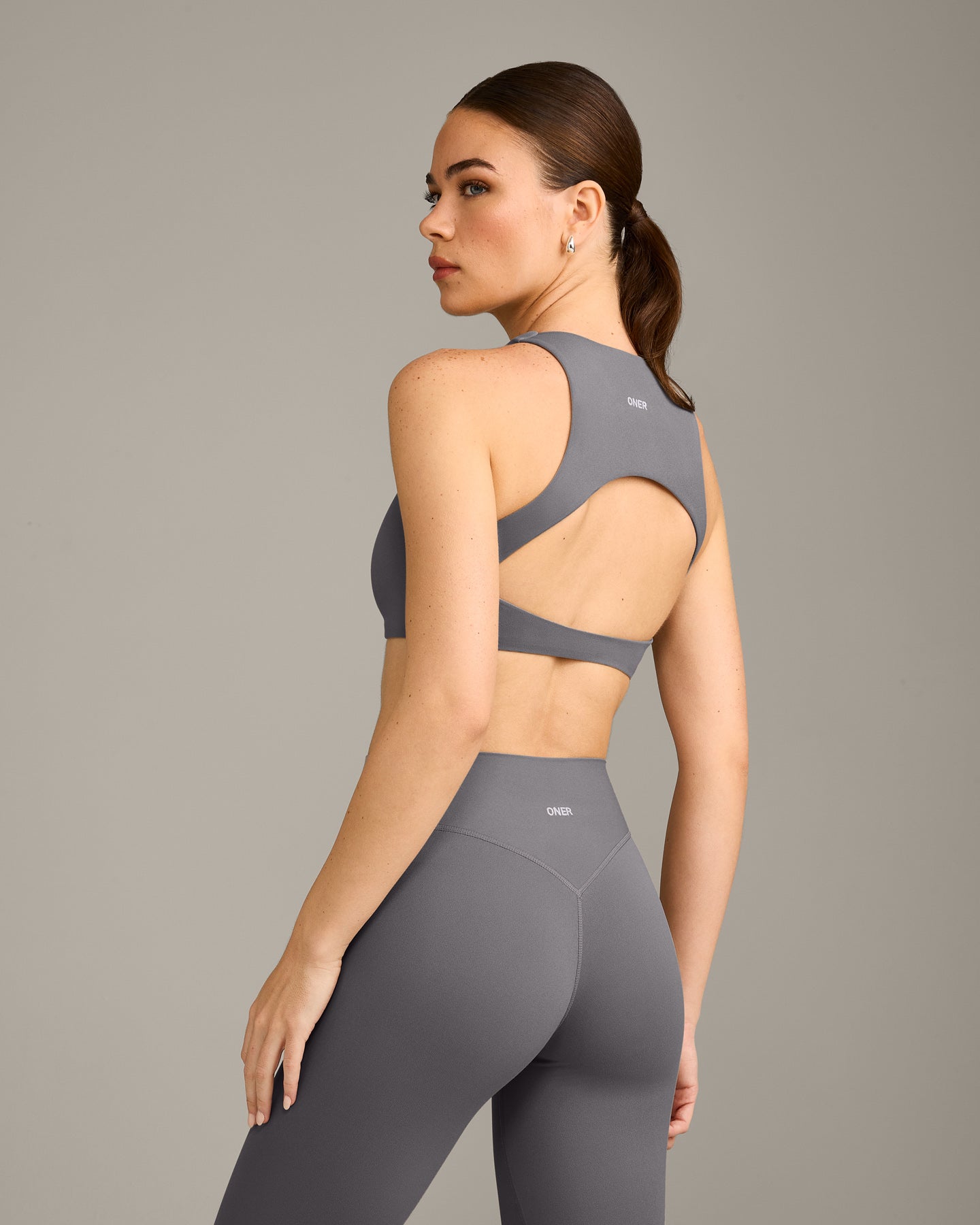 SoftMotion High Neck Sports Bra with Grey Logo | Ash Grey - Image 5