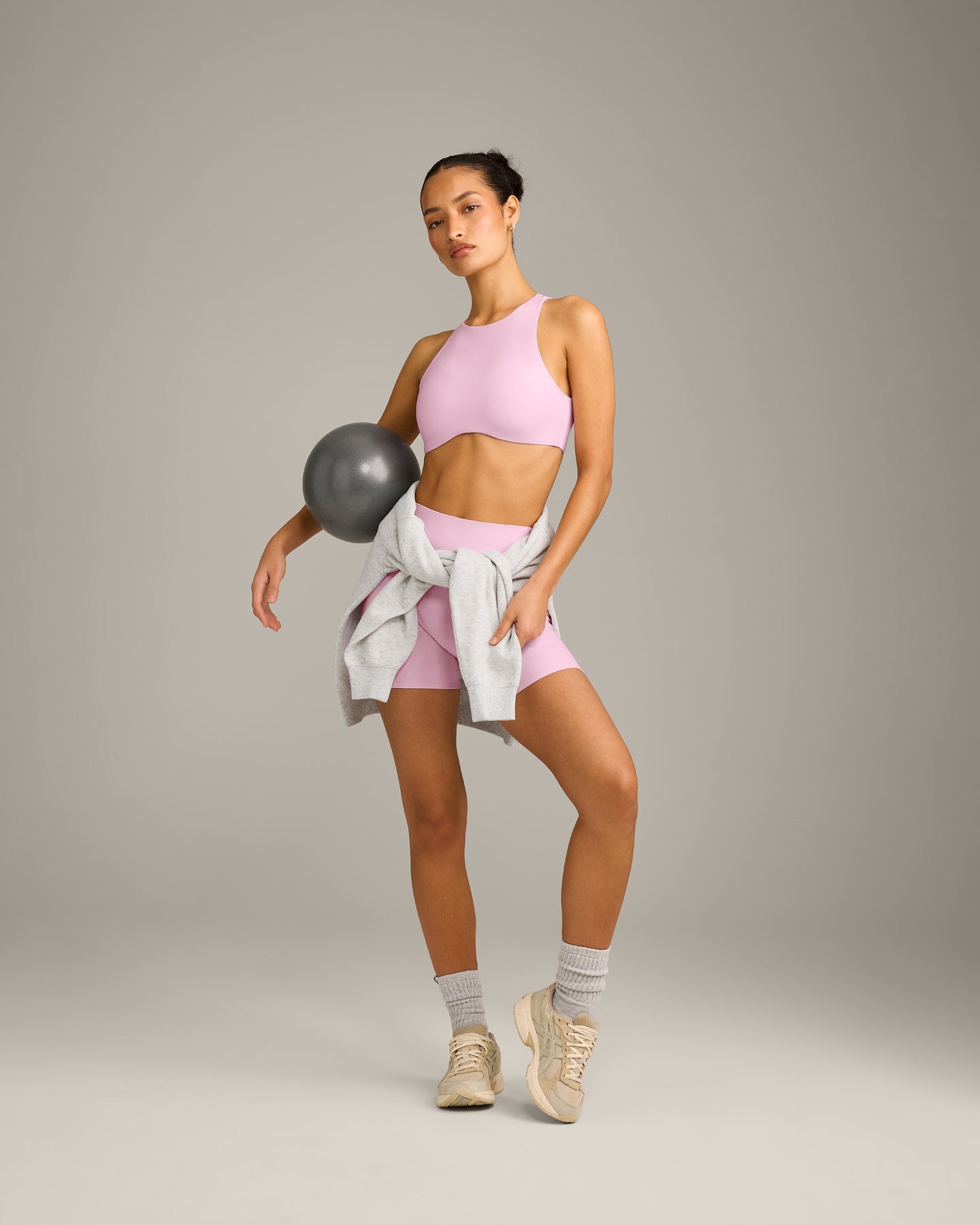 SoftMotion High Neck Sports Bra with Grey Logo | Chalk Pink - Image 3