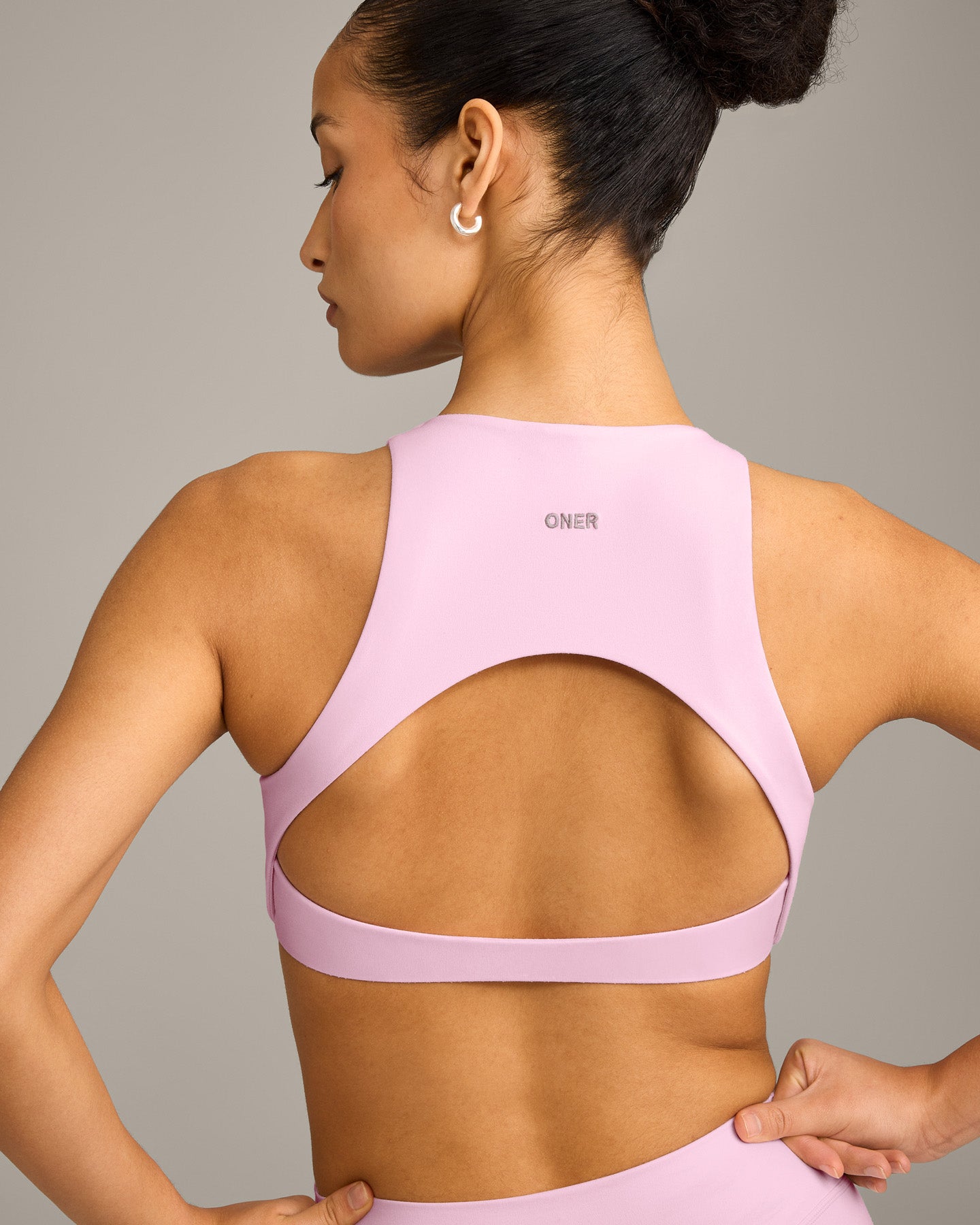 SoftMotion High Neck Sports Bra with Grey Logo | Chalk Pink - Image 4