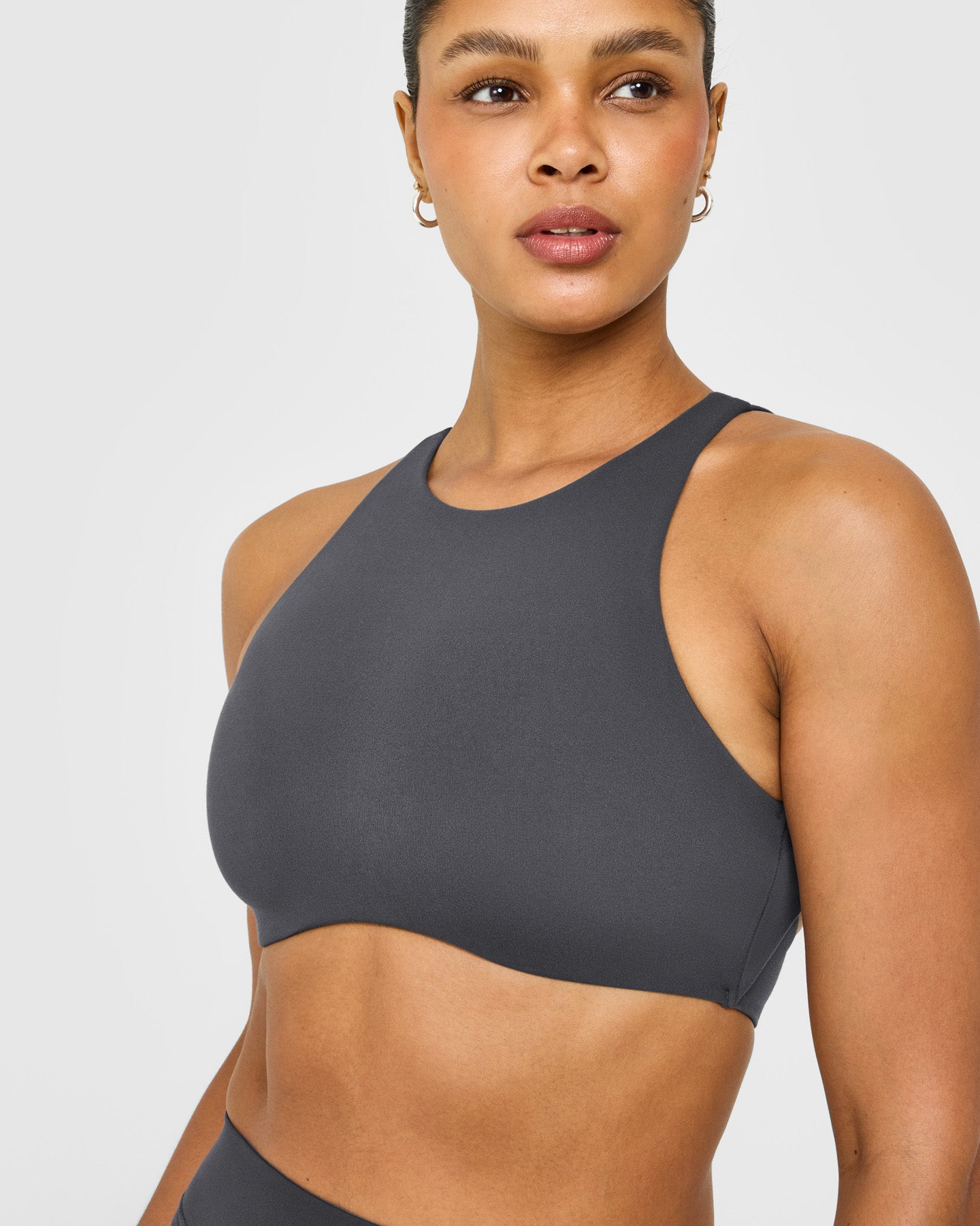 SoftMotion High Neck Sports Bra with White Logo | Coal - Image 5