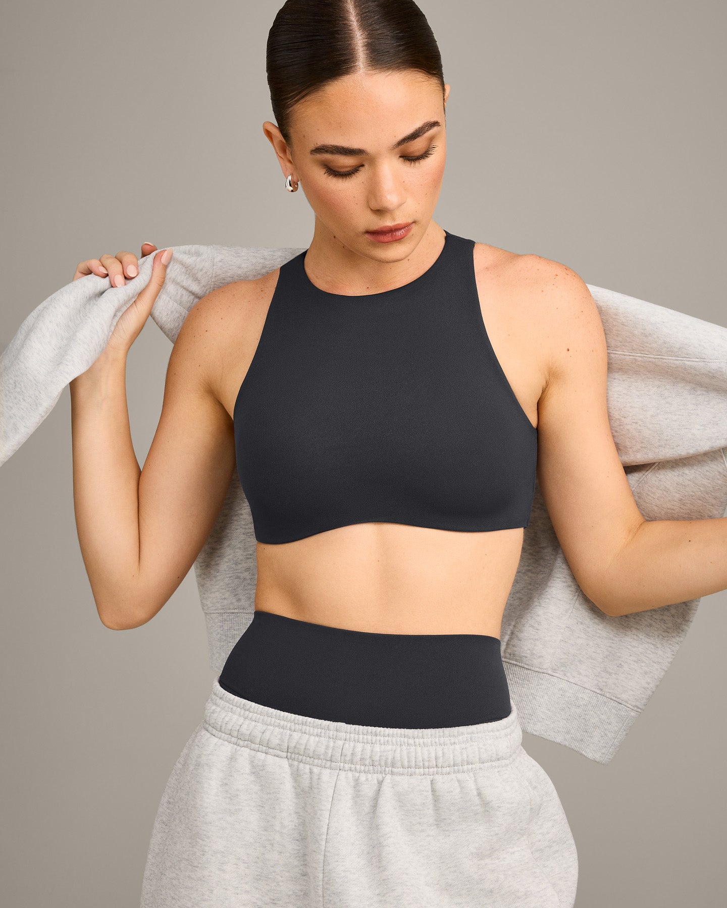 SoftMotion High Neck Sports Bra with Grey Logo | Coal - Image 4