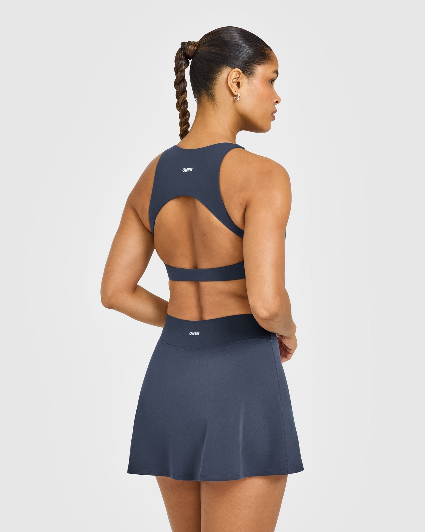 SoftMotion High Neck Sports Bra with White Logo | True Blue - Image 4