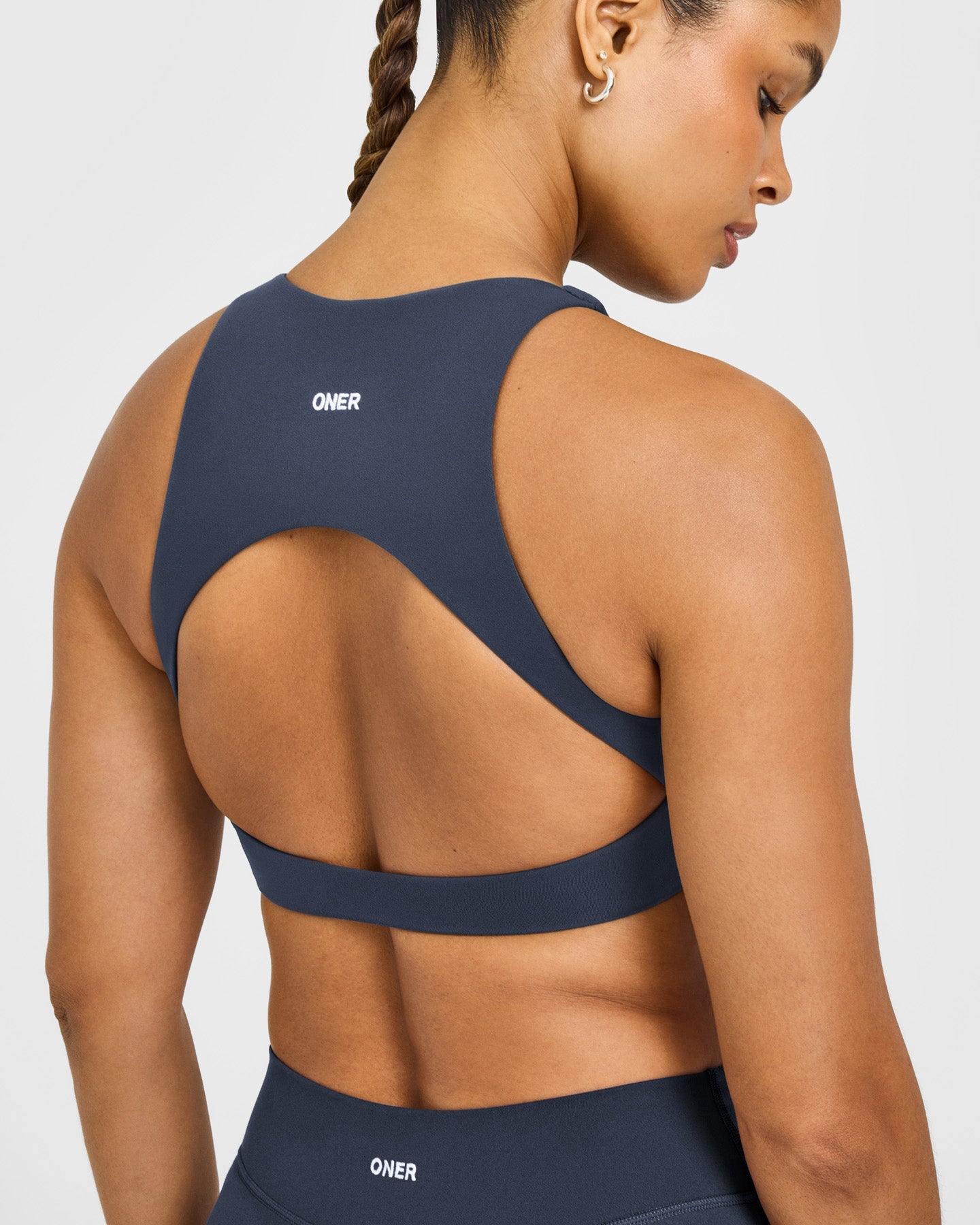 SoftMotion High Neck Sports Bra with White Logo | True Blue - Image 5