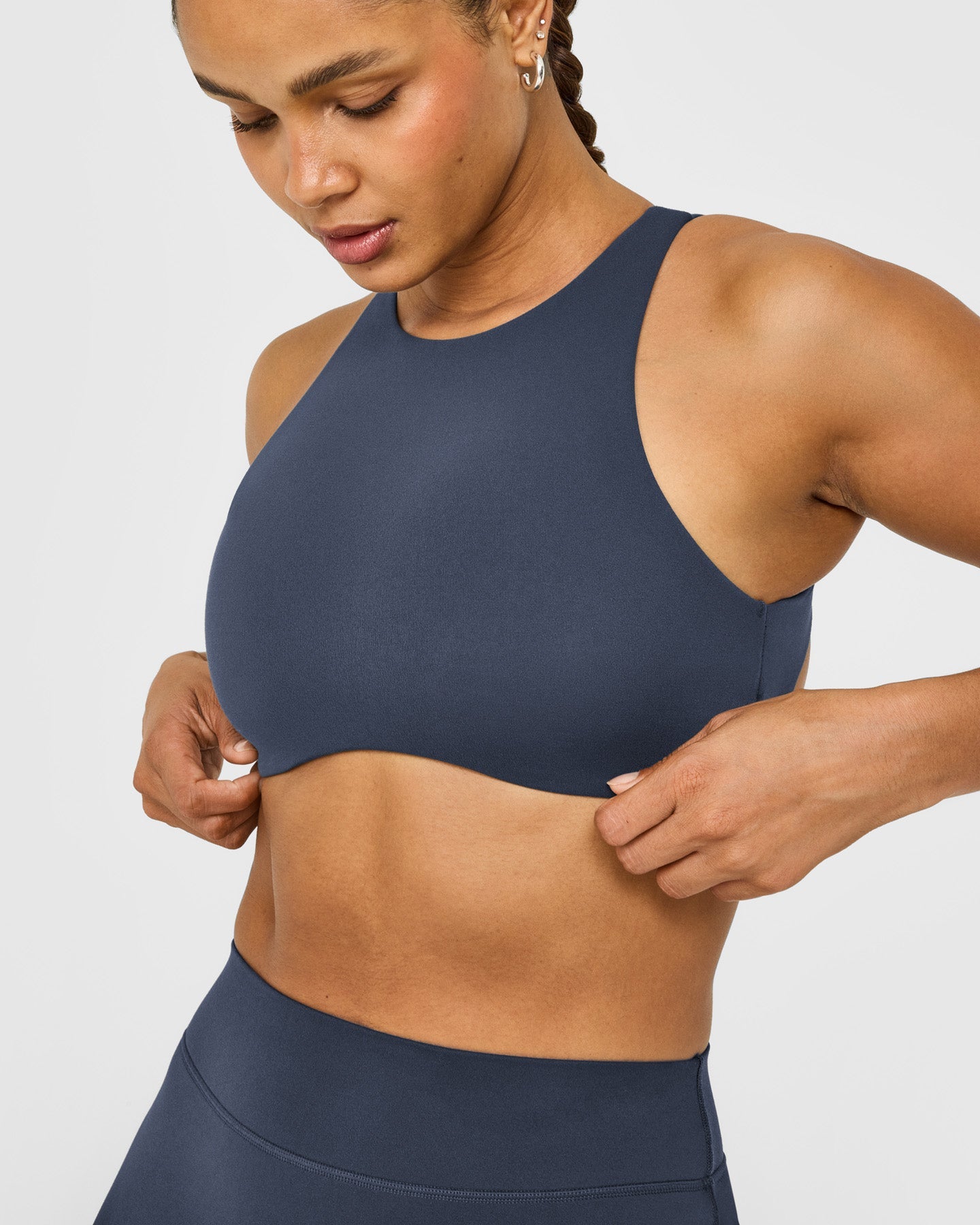 SoftMotion High Neck Sports Bra with White Logo | True Blue - Image 3