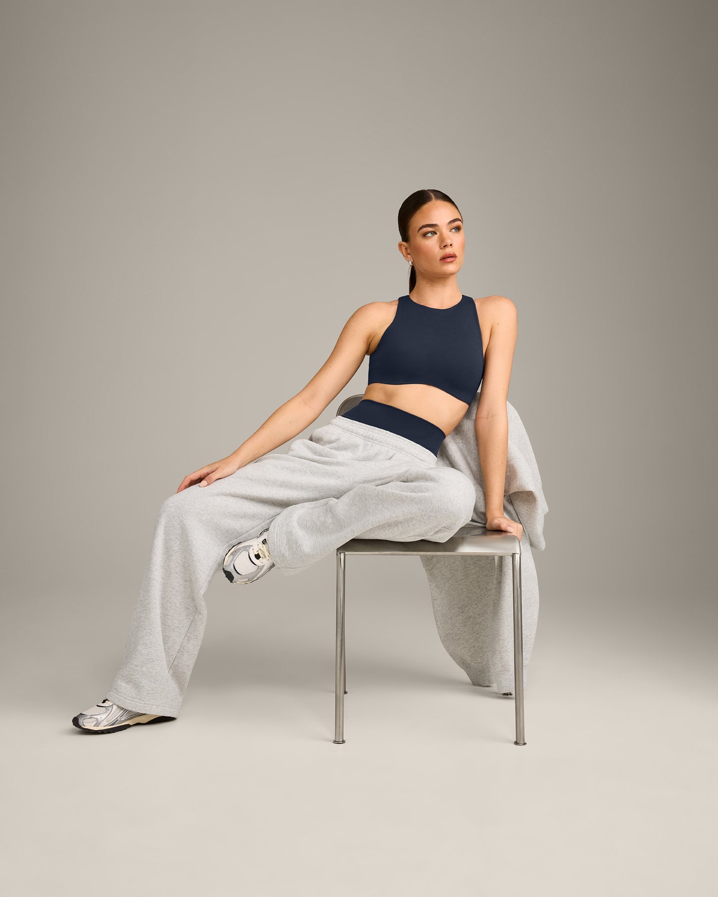 SoftMotion High Neck Sports Bra with Grey Logo | True Blue - Image 3