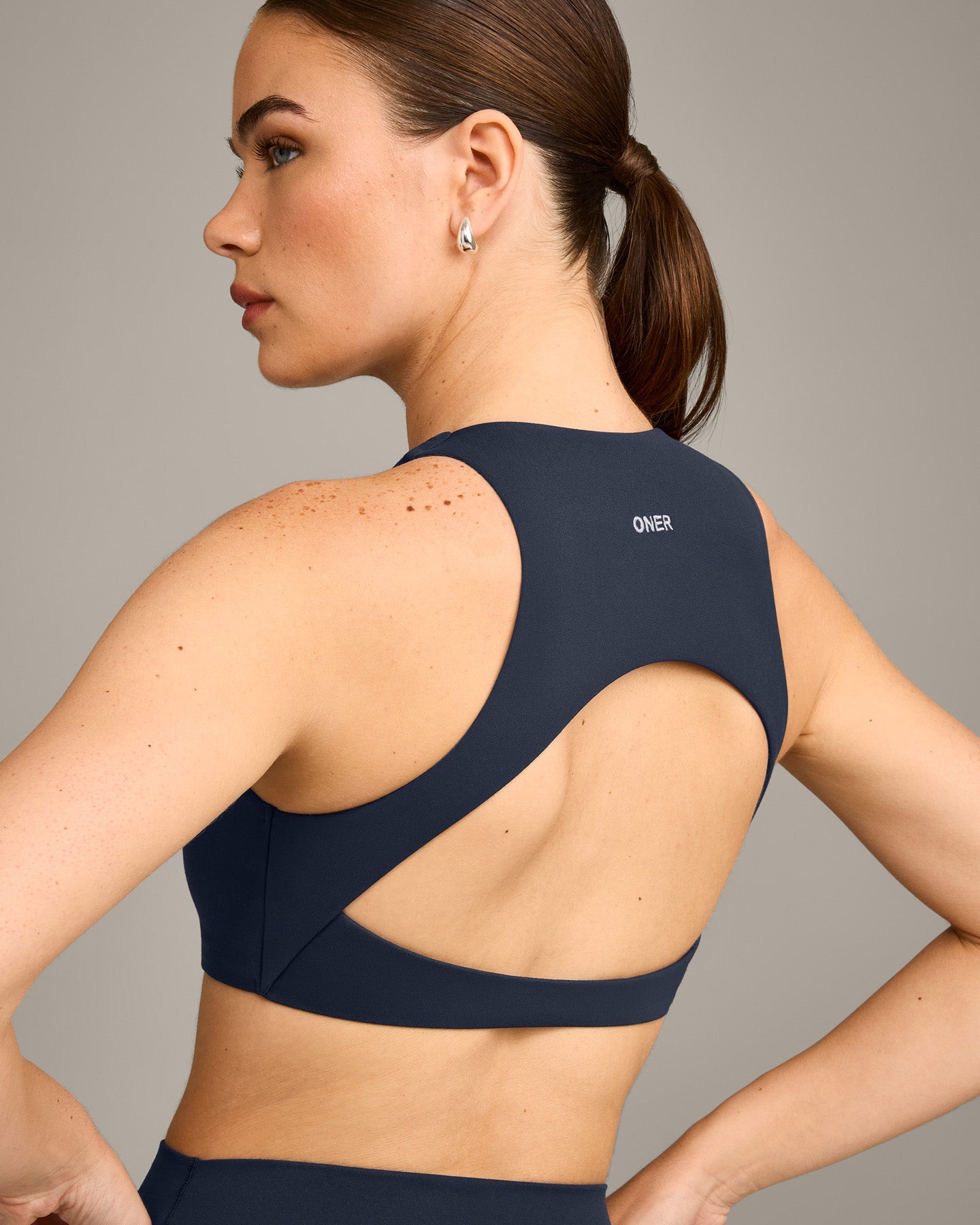 SoftMotion High Neck Sports Bra with Grey Logo | True Blue - Image 5