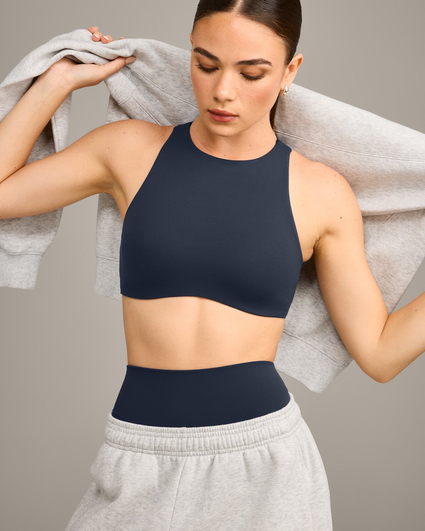 SoftMotion High Neck Sports Bra with Grey Logo | True Blue - Image 6
