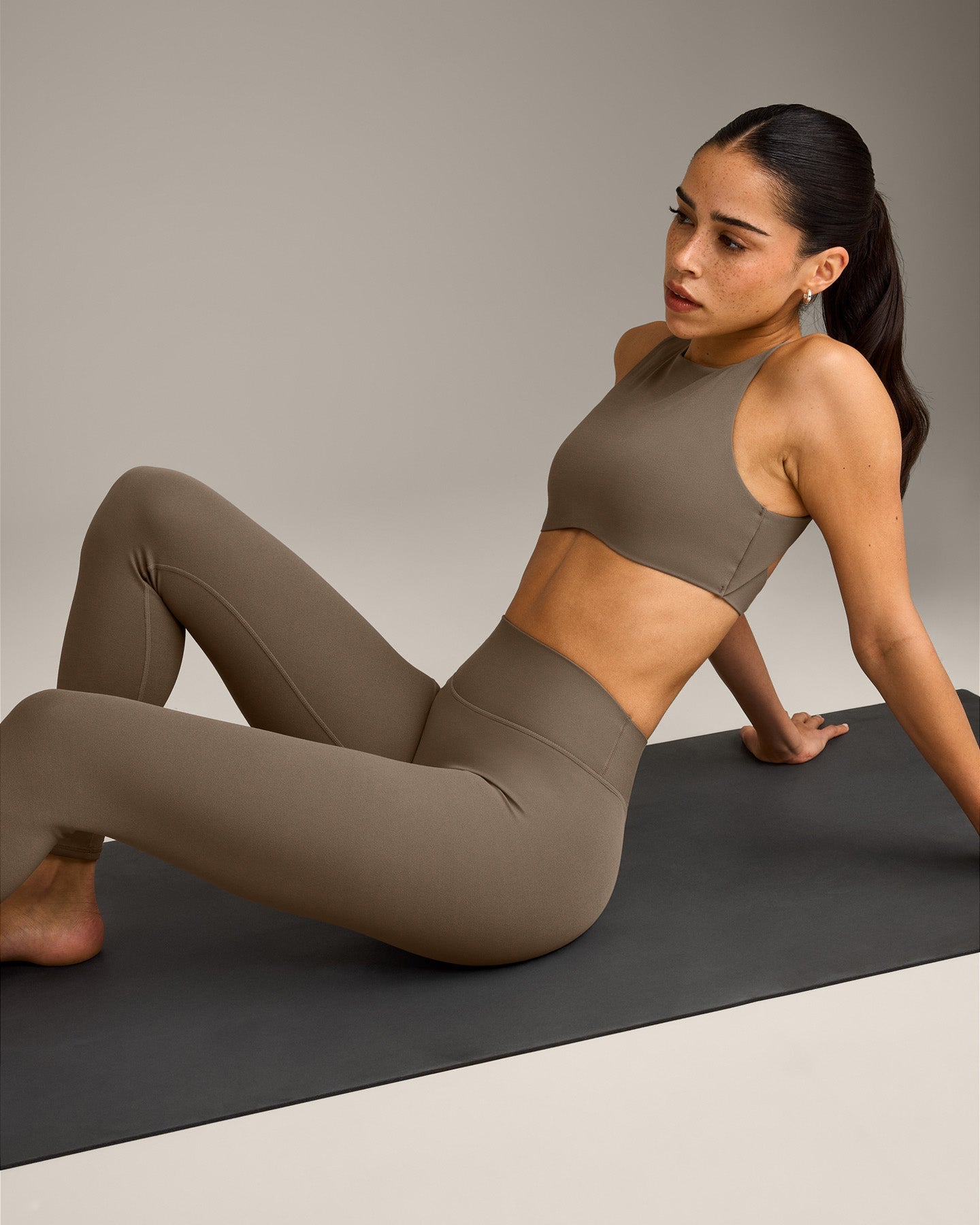 SoftMotion High Waisted Leggings with Grey Logo | Moss Brown - Image 4