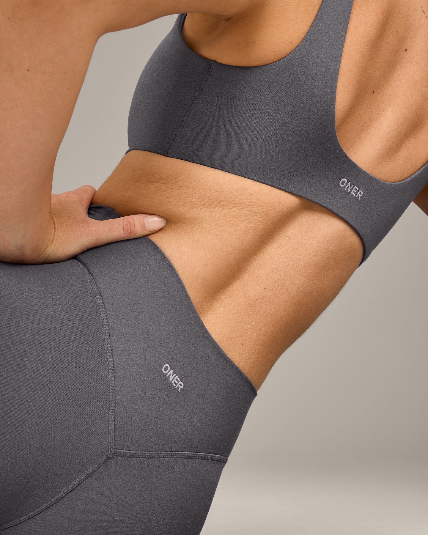 Alternative view of SoftMotion High Waisted Shorts 6" with Grey Logo | Ash Grey