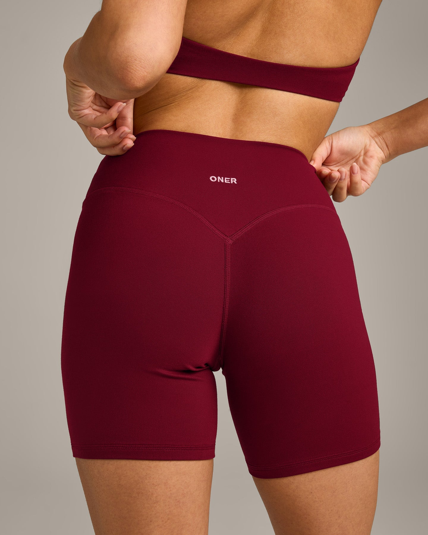 SoftMotion High Waisted Shorts 6" with Grey Logo | Ruby Red - Image 4