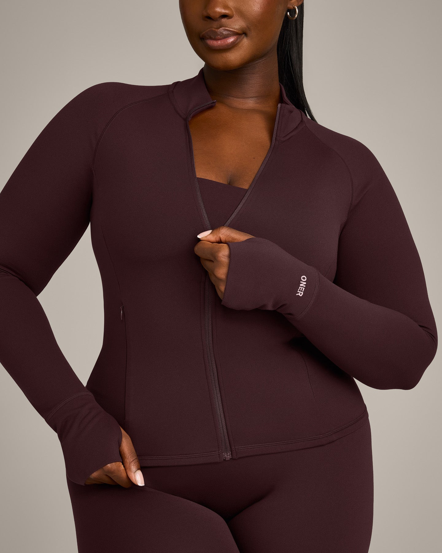 Alternative view of SoftMotion Jacket with Grey Logo | Plum Brown