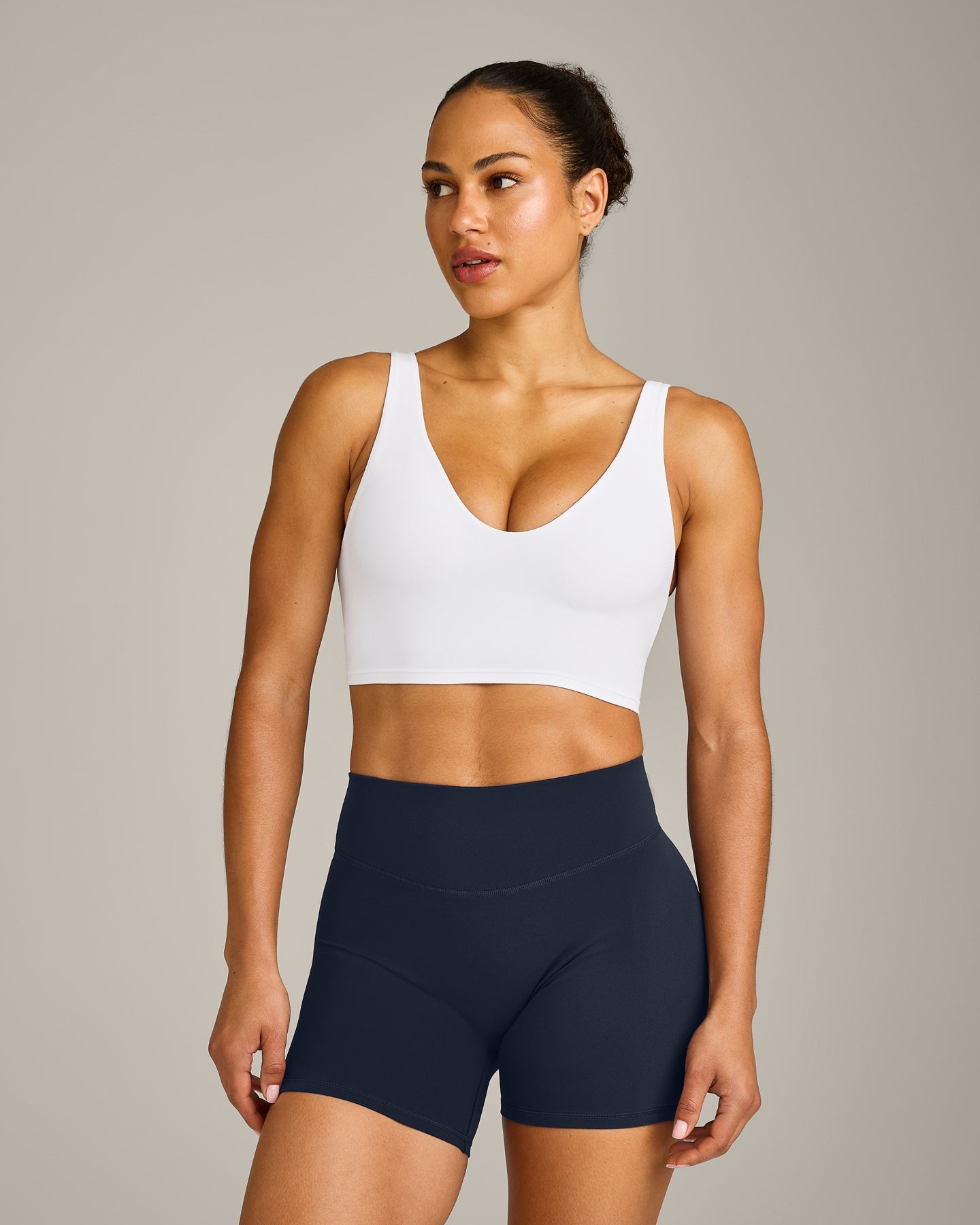 SoftMotion Longline Sports Bra with Grey Logo | White