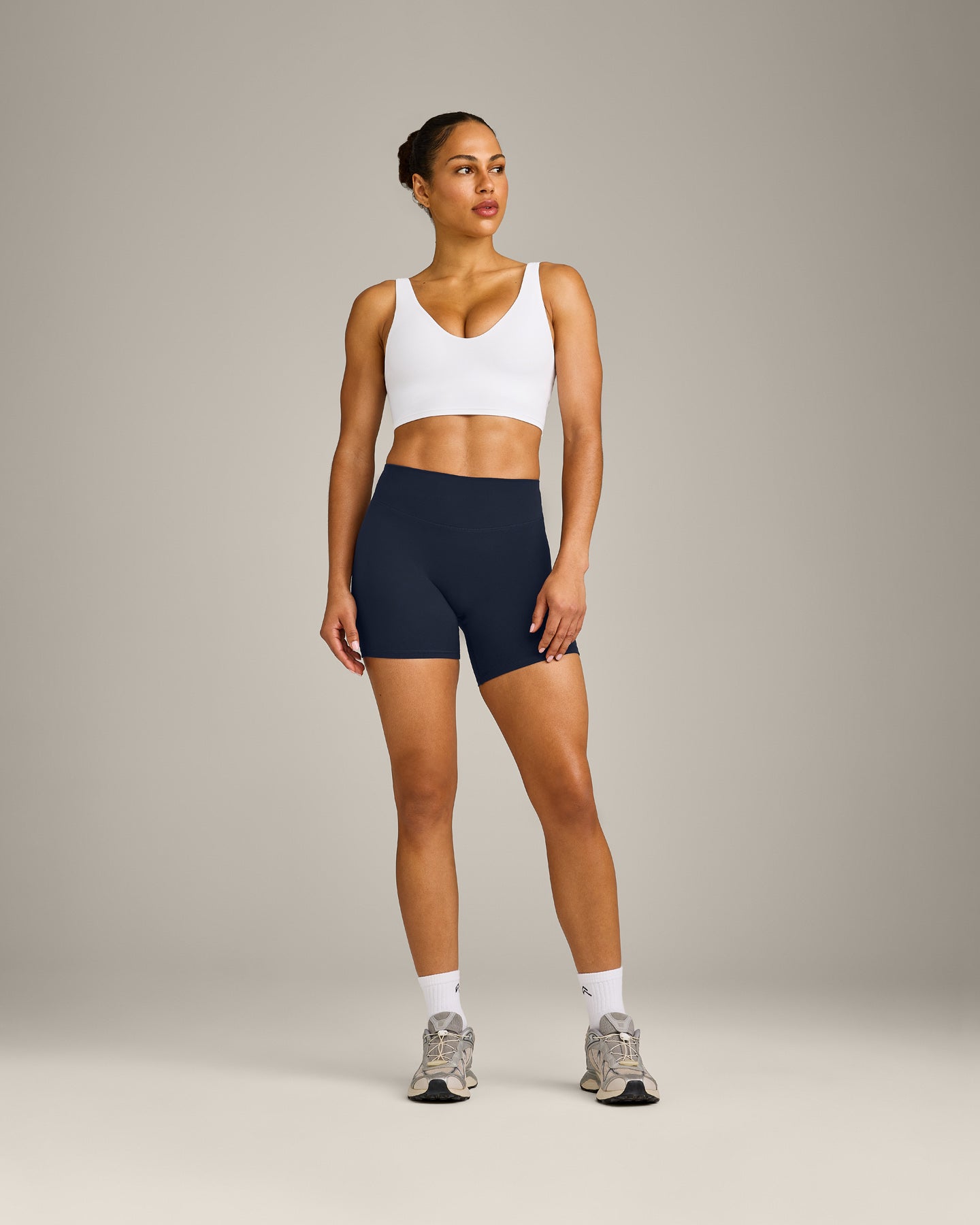 Alternative view of SoftMotion Longline Sports Bra with Grey Logo | White