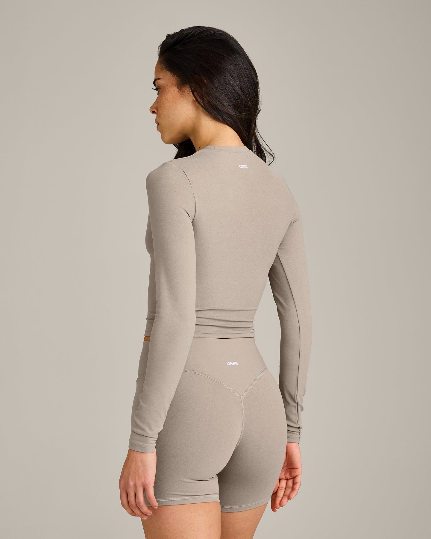 Alternative view of SoftMotion Long Sleeve Mid Top with White Logo | Warm Sand