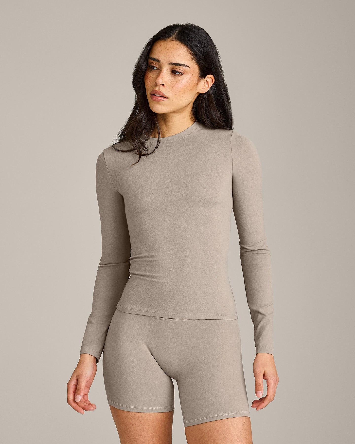 SoftMotion Long Sleeve Top with White Logo | Warm Sand