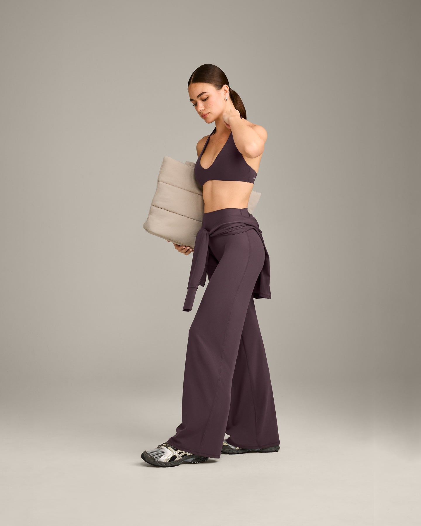 SoftMotion Minimal Halter Neck Bralette with Grey Logo | Dark Umber Brown - Image 3