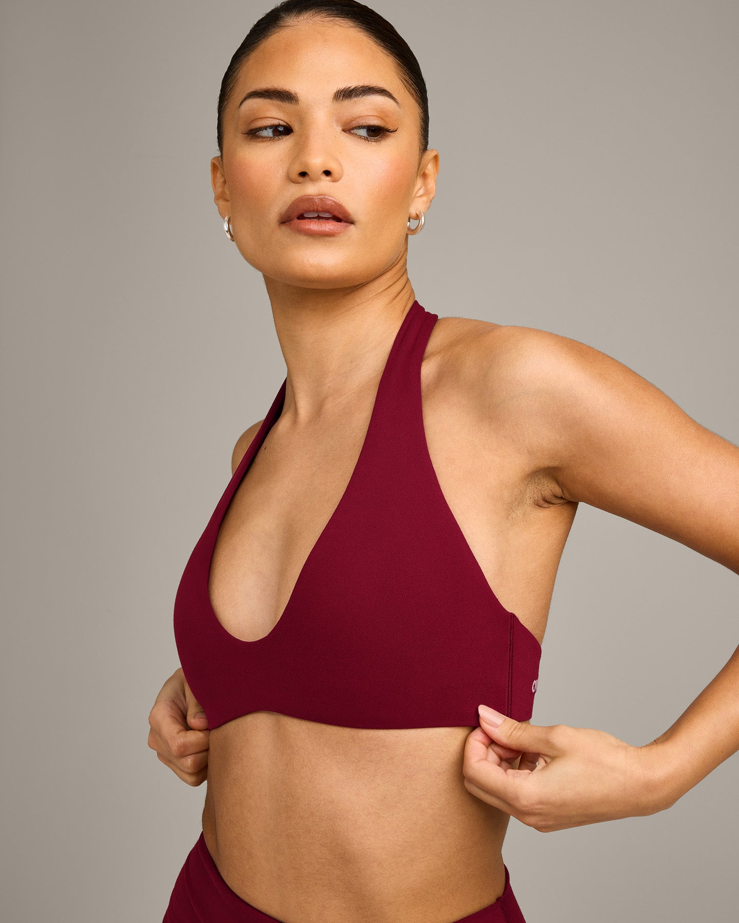 SoftMotion Minimal Halter Neck Bralette with Grey Logo | Ruby Red - Image 4