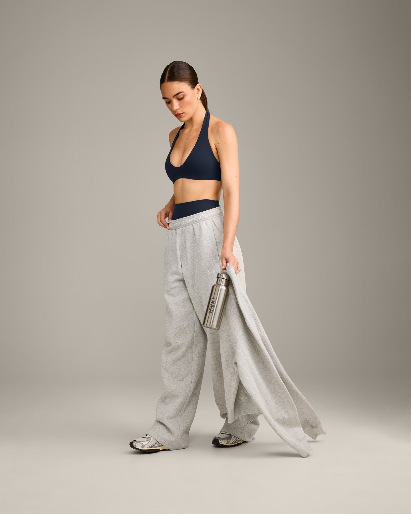 SoftMotion Minimal Halter Neck Bralette with Grey Logo | True Blue - Image 3