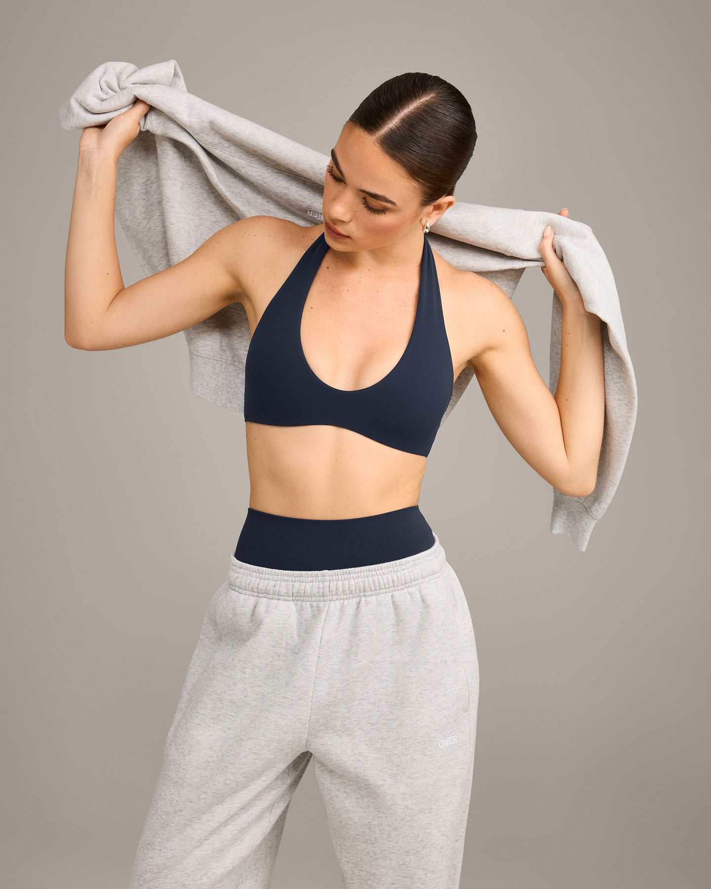 SoftMotion Minimal Halter Neck Bralette with Grey Logo | True Blue - Image 4