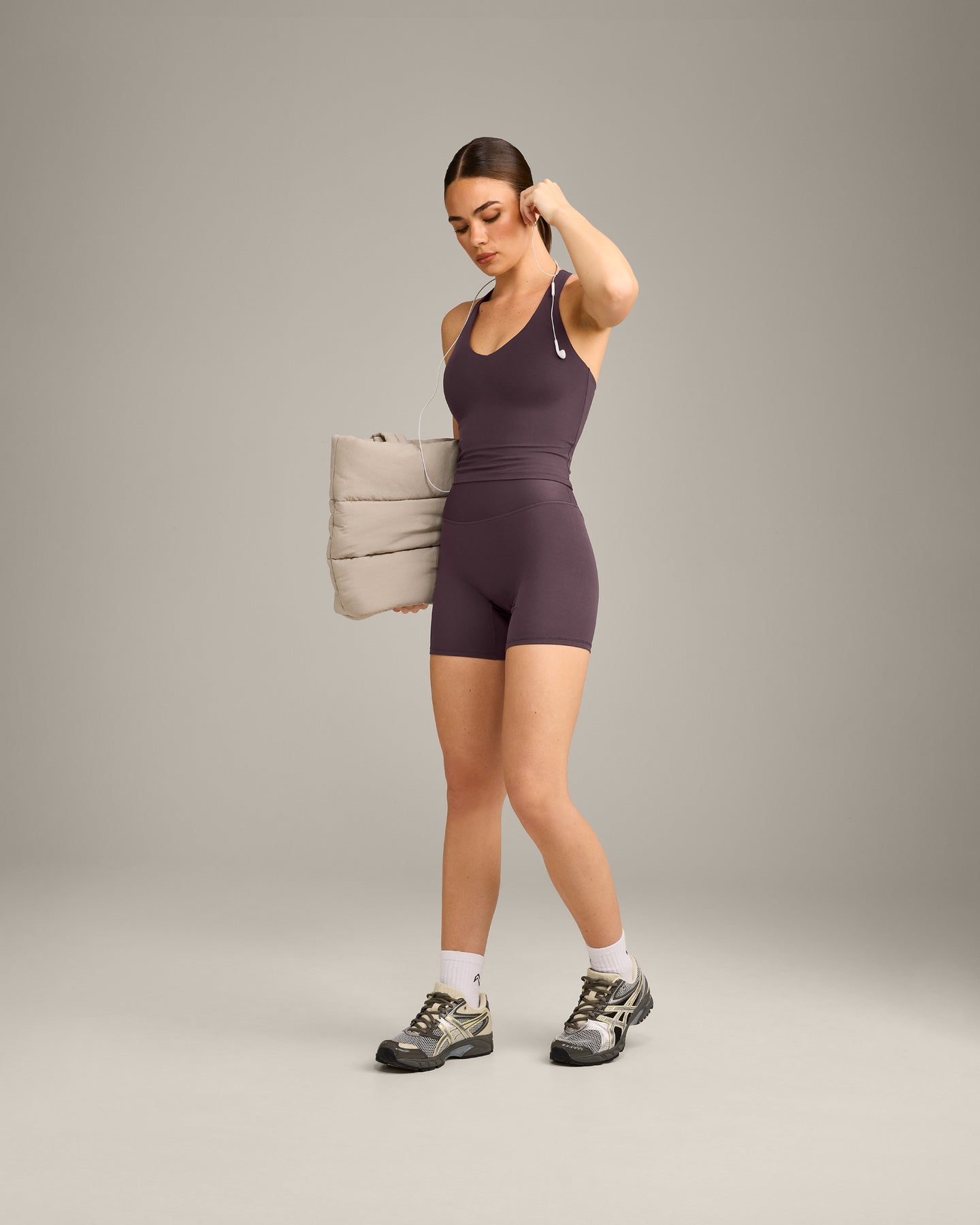 SoftMotion Racer Back Mid Vest with Built in Bra Shelf with Grey Logo | Dark Umber Brown - Image 3