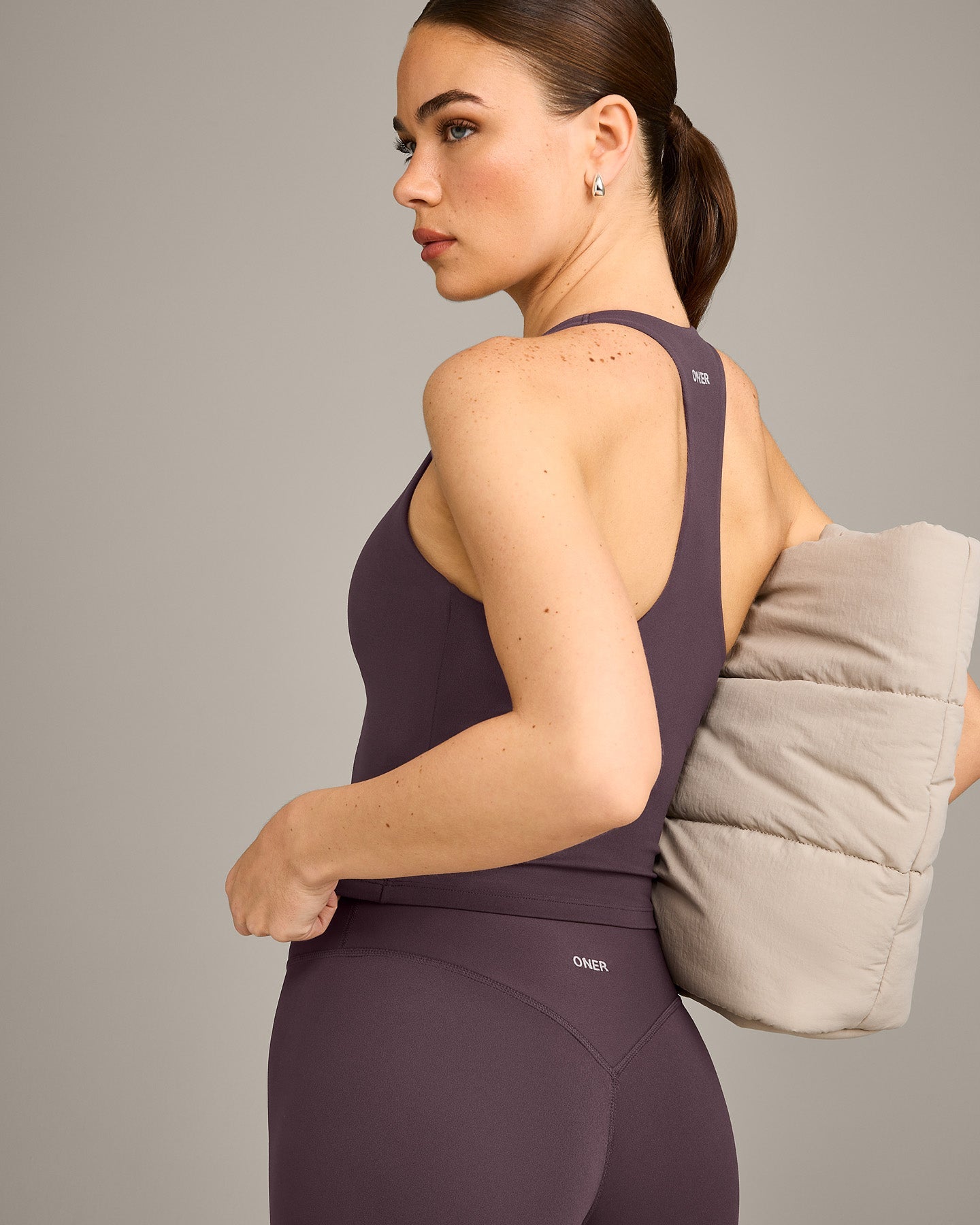 SoftMotion Racer Back Mid Vest with Built in Bra Shelf with Grey Logo | Dark Umber Brown - Image 5