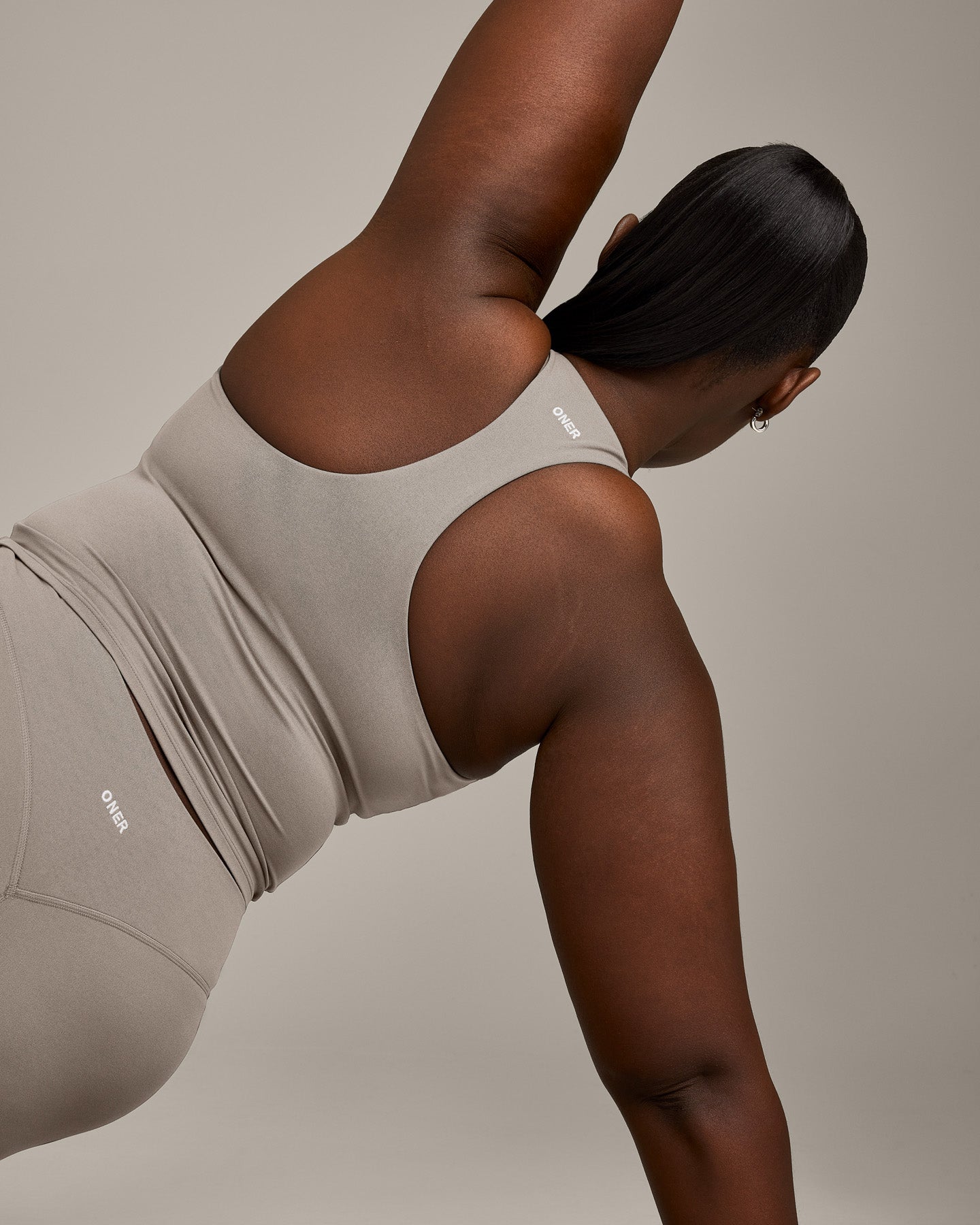 SoftMotion Racer Back Mid Vest with Built in Bra Shelf with White Logo | Warm Sand - Image 5