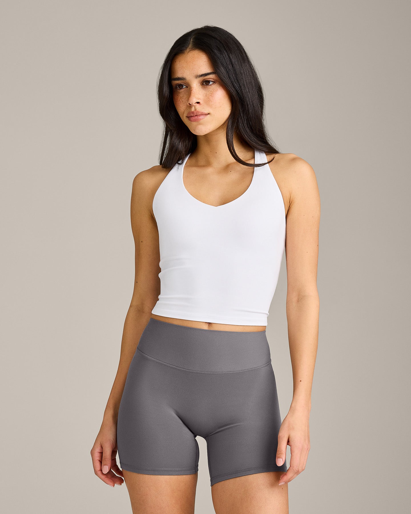 SoftMotion Racer Back Mid Vest With Built in Bra Shelf | White