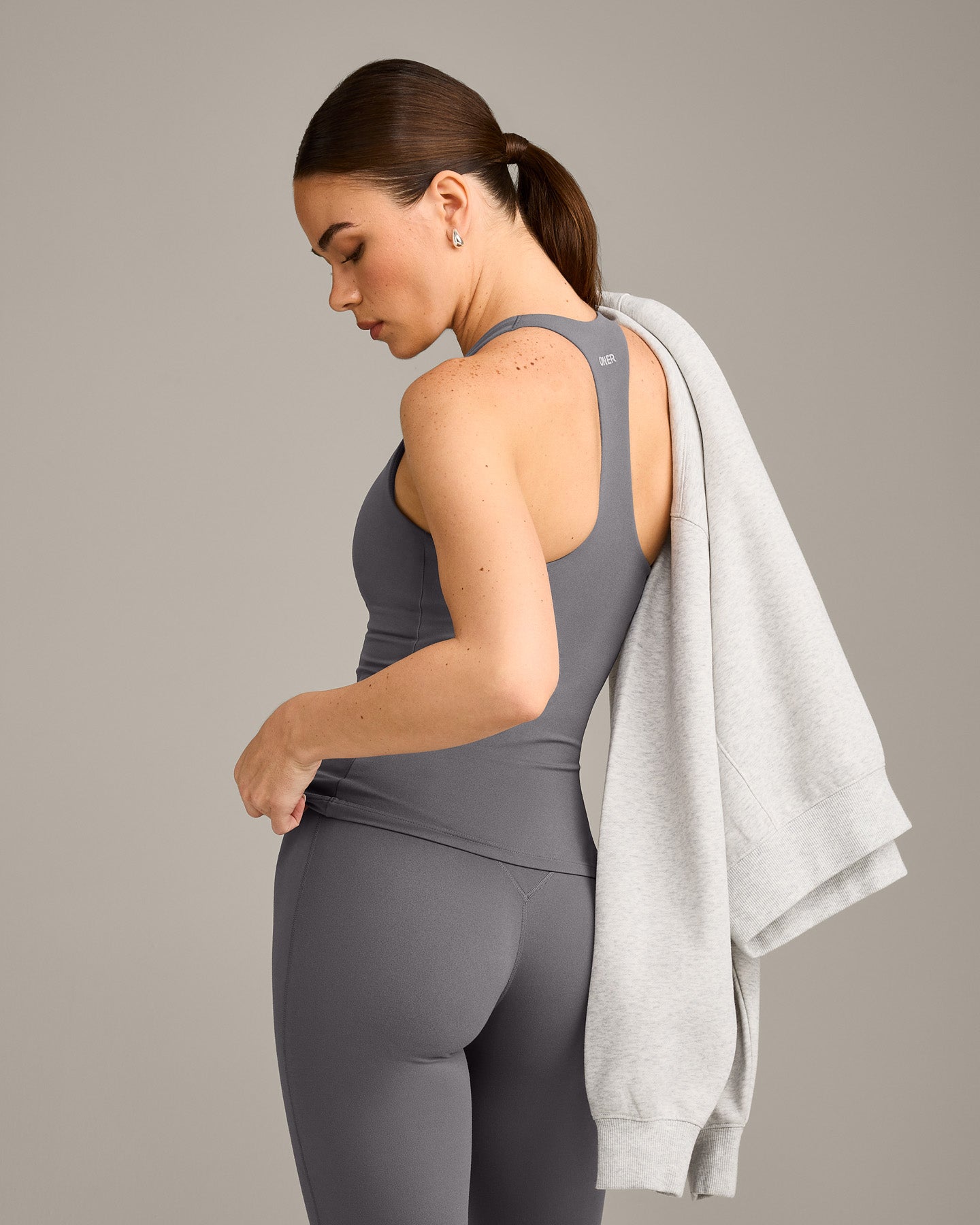 Alternative view of SoftMotion Racer Back Vest with Built in Bra Shelf with Grey Logo | Ash Grey