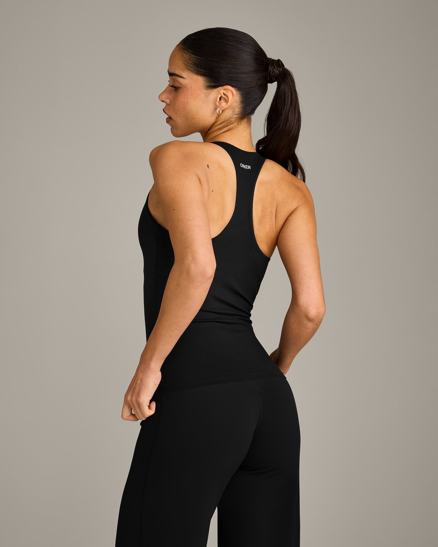 Alternative view of SoftMotion Racer Back Vest with Built in Bra Shelf with Grey Logo | Black