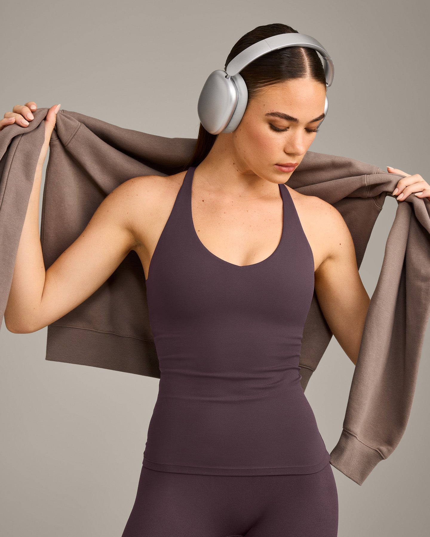 SoftMotion Racer Back Vest with Built in Bra Shelf with Grey Logo | Dark Umber Brown - Image 4