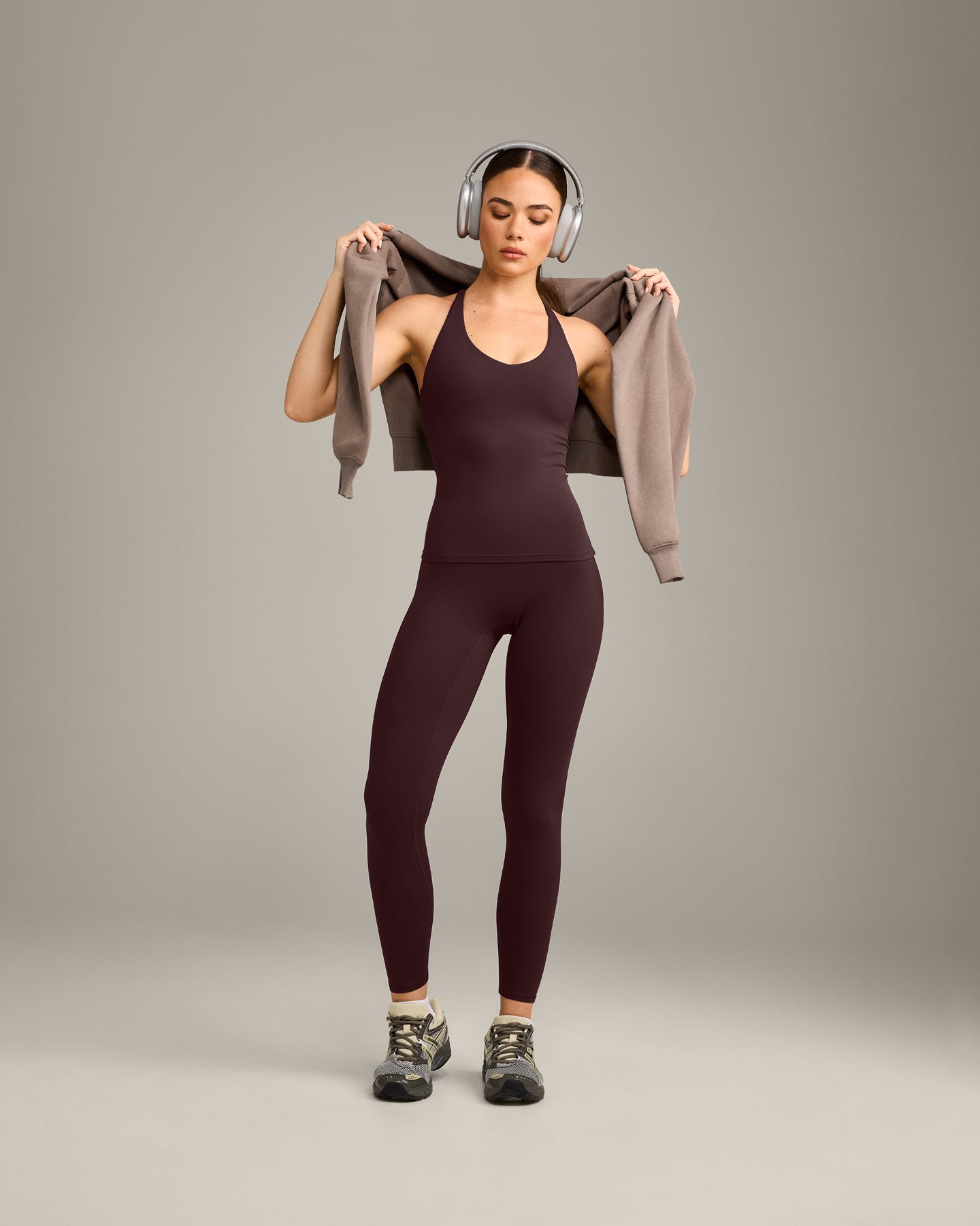 SoftMotion Racer Back Vest with Built in Bra Shelf with Grey Logo | Plum Brown - Image 3