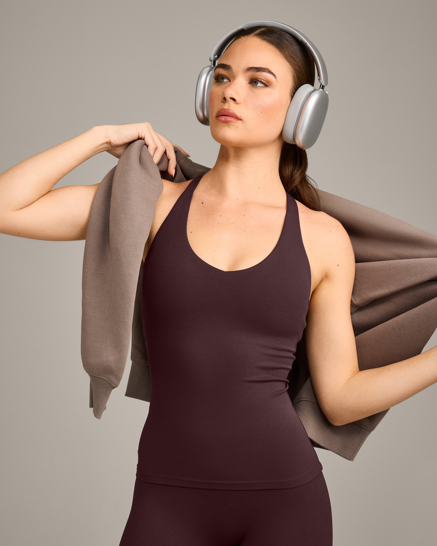 SoftMotion Racer Back Vest with Built in Bra Shelf with Grey Logo | Plum Brown - Image 4