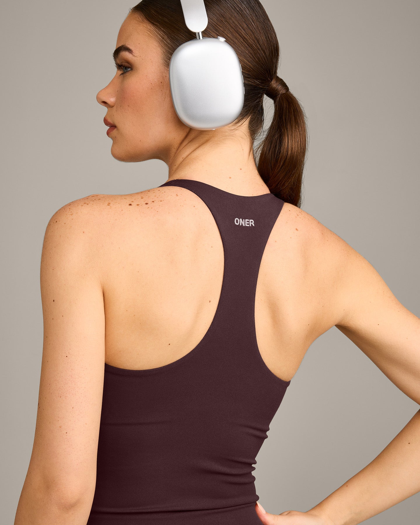 SoftMotion Racer Back Vest with Built in Bra Shelf with Grey Logo | Plum Brown - Image 5