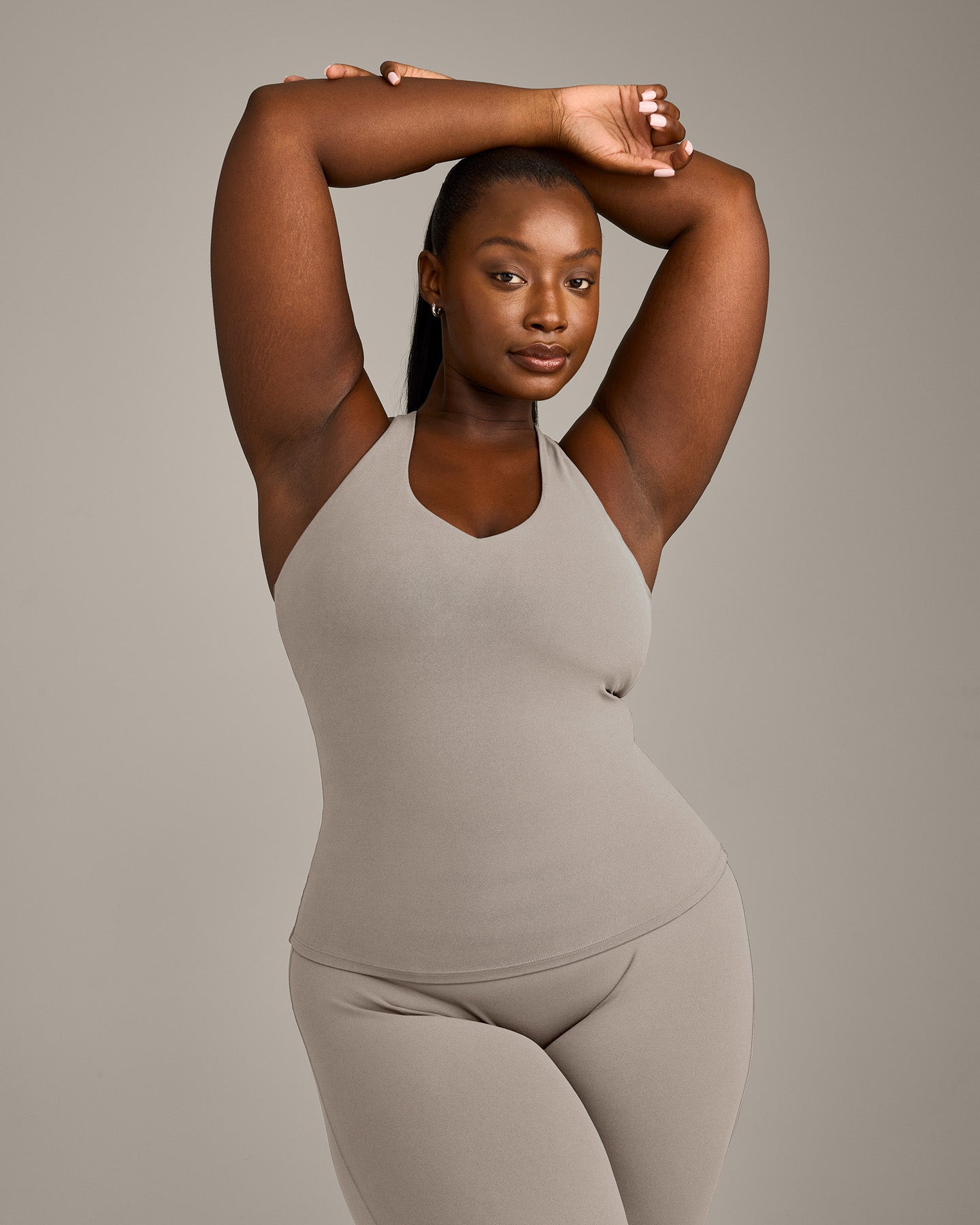 SoftMotion Racer Back Vest with Built in Bra Shelf with White Logo | Warm Sand