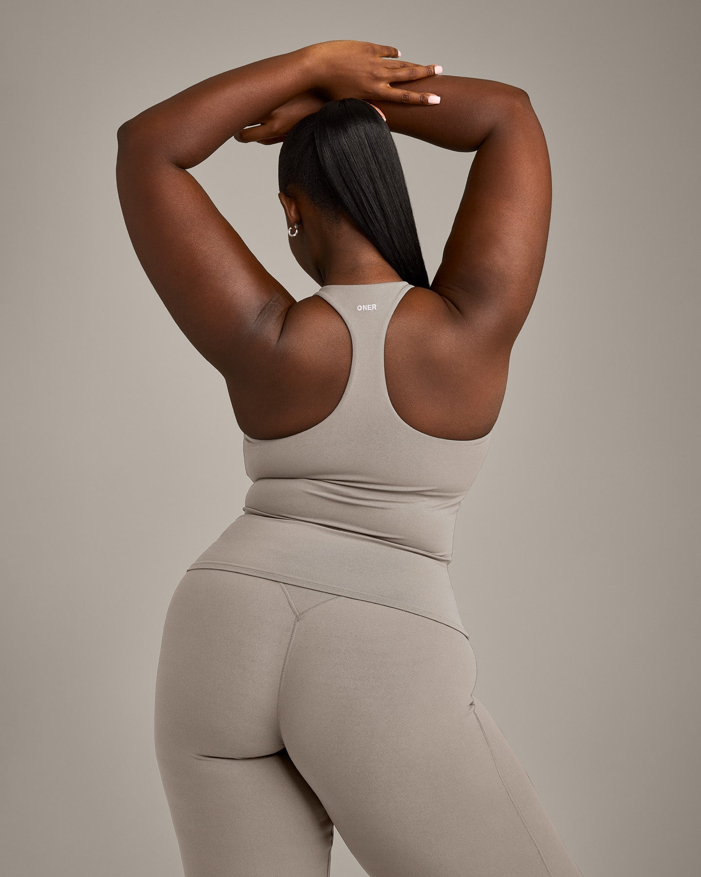 SoftMotion Racer Back Vest with Built in Bra Shelf with White Logo | Warm Sand - Image 5