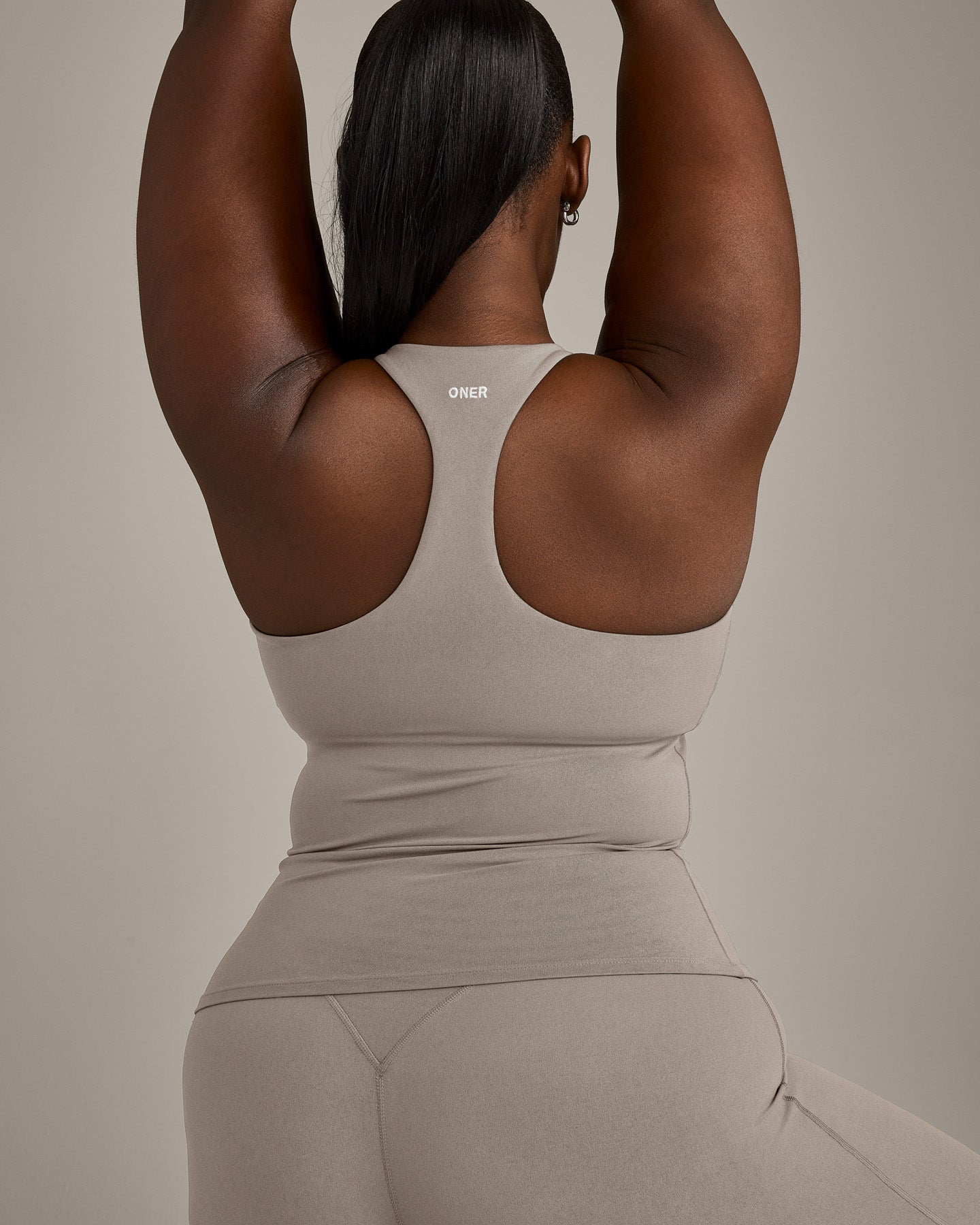 SoftMotion Racer Back Vest with Built in Bra Shelf with White Logo | Warm Sand - Image 4