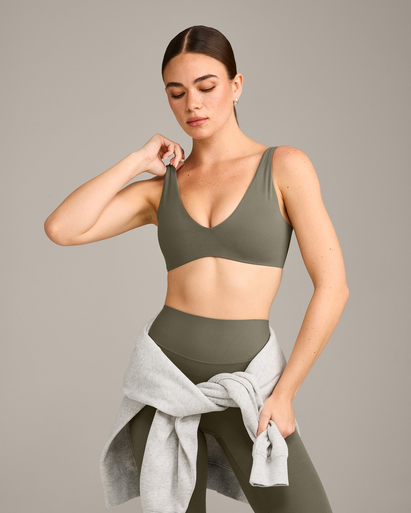 SoftMotion Scoop Back Bralette with Grey Logo | Alpine Green