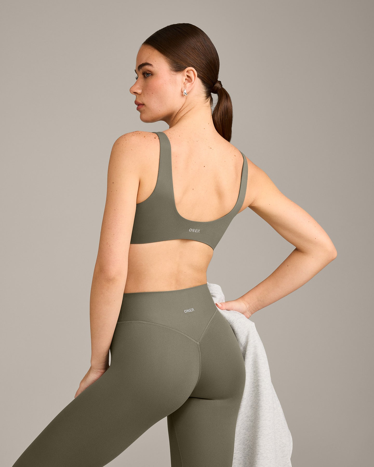 Alternative view of SoftMotion Scoop Back Bralette with Grey Logo | Alpine Green