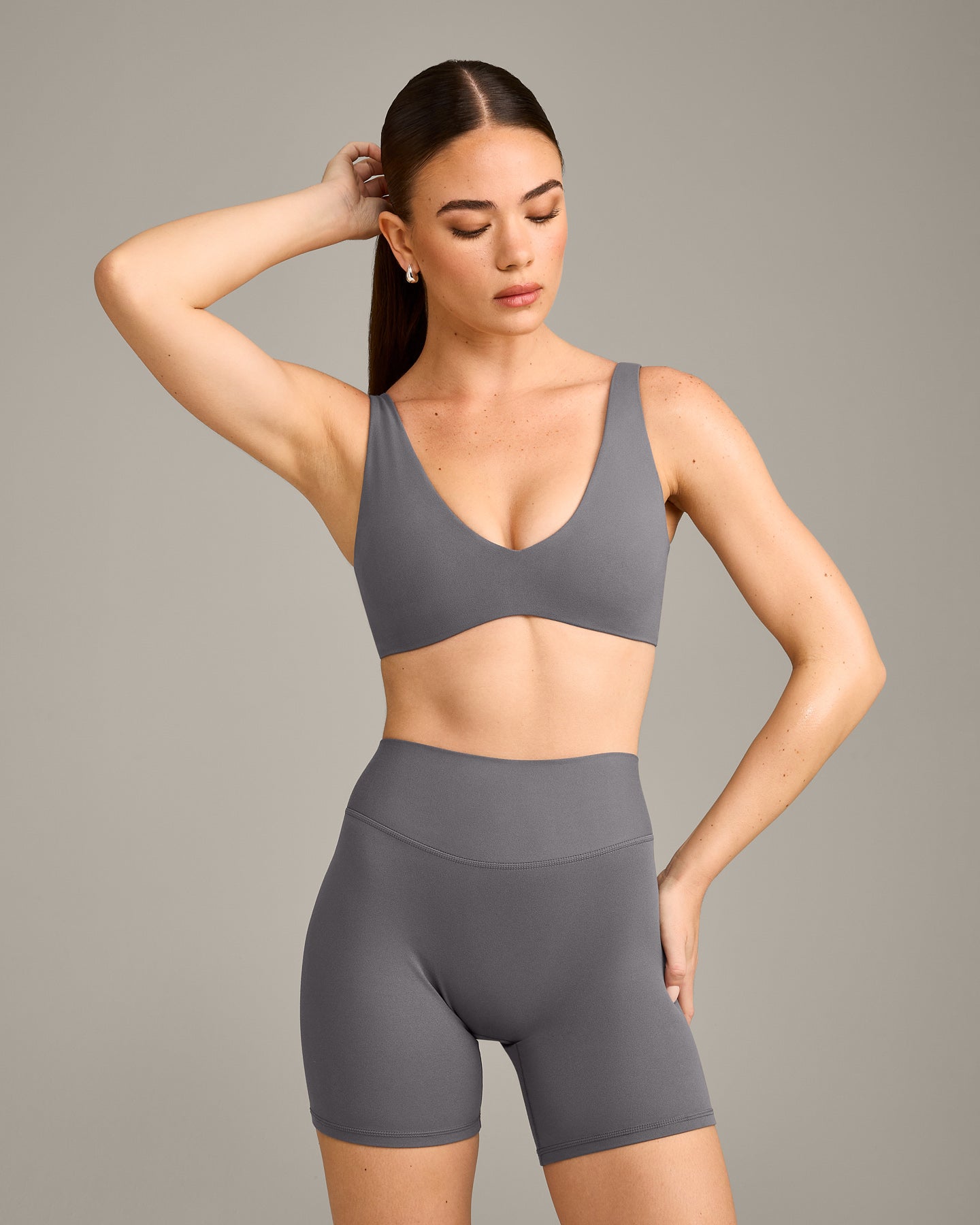 SoftMotion Scoop Back Bralette with Grey Logo | Ash Grey