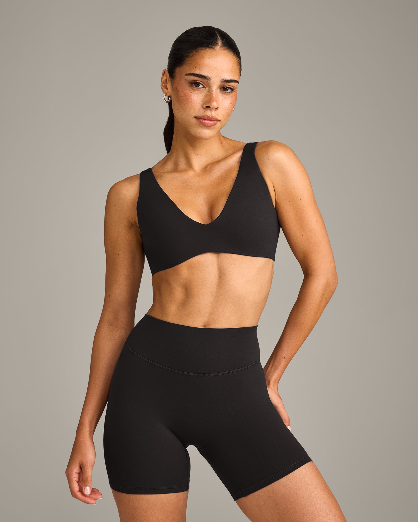 SoftMotion Scoop Back Bralette with Grey Logo | Black