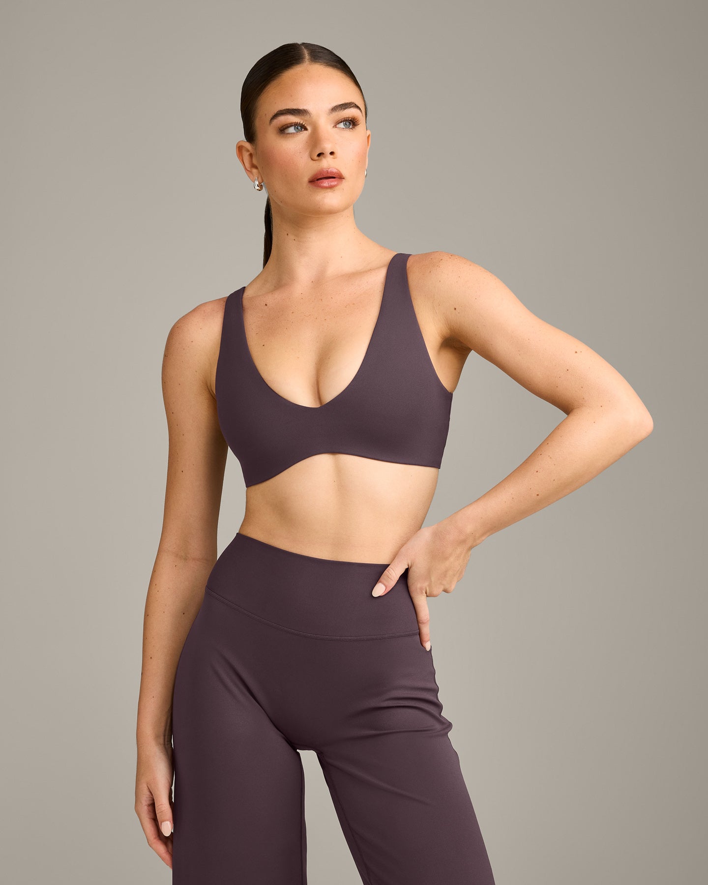 SoftMotion Scoop Back Bralette with Grey Logo | Dark Umber Brown