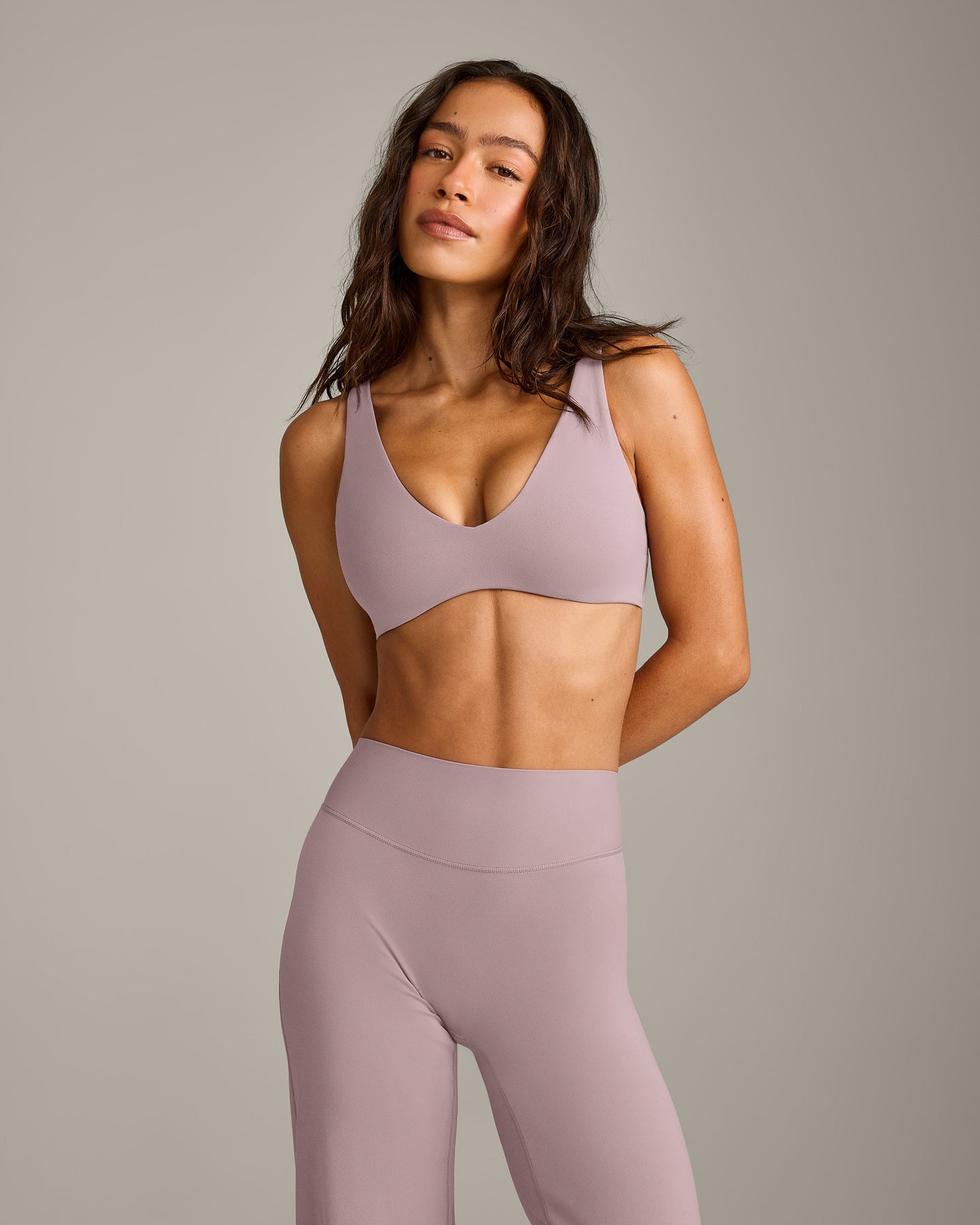 SoftMotion Scoop Back Bralette with White Logo | Dusty Purple