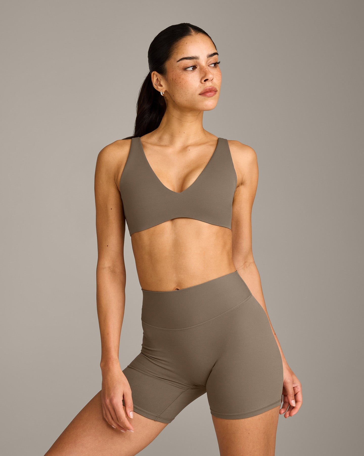 SoftMotion Scoop Back Bralette with Grey Logo | Moss Brown