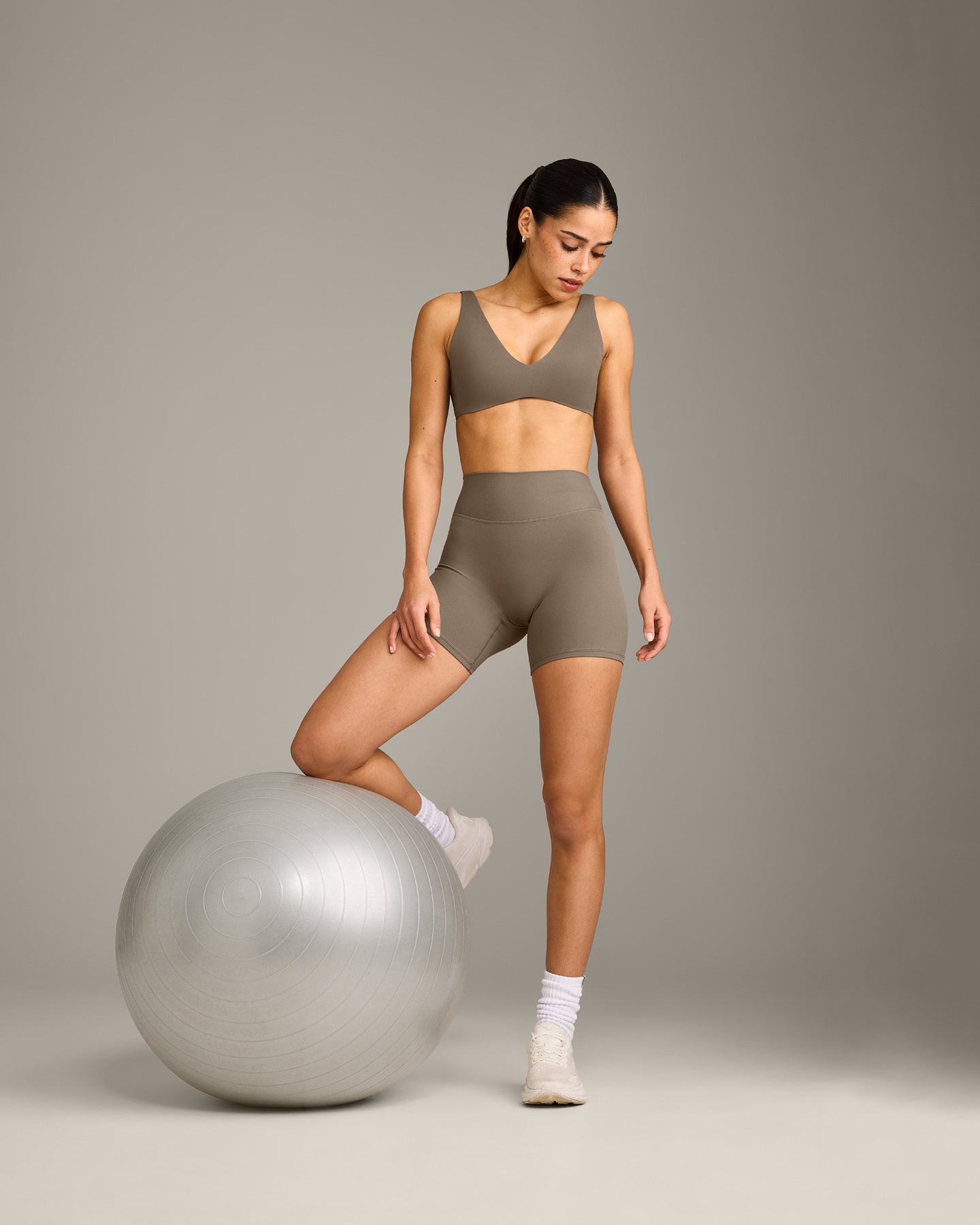 SoftMotion Scoop Back Bralette with Grey Logo | Moss Brown - Image 3