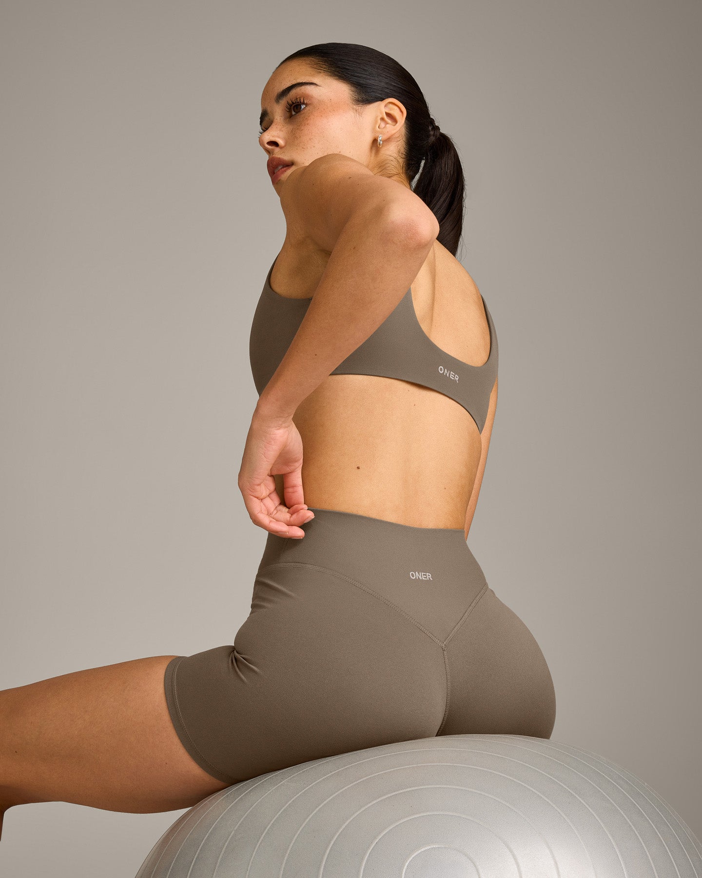 Alternative view of SoftMotion Scoop Back Bralette with Grey Logo | Moss Brown