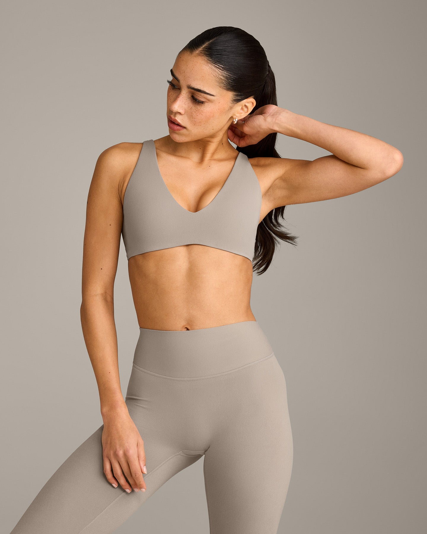 SoftMotion Scoop Back Bralette with White Logo | Warm Sand
