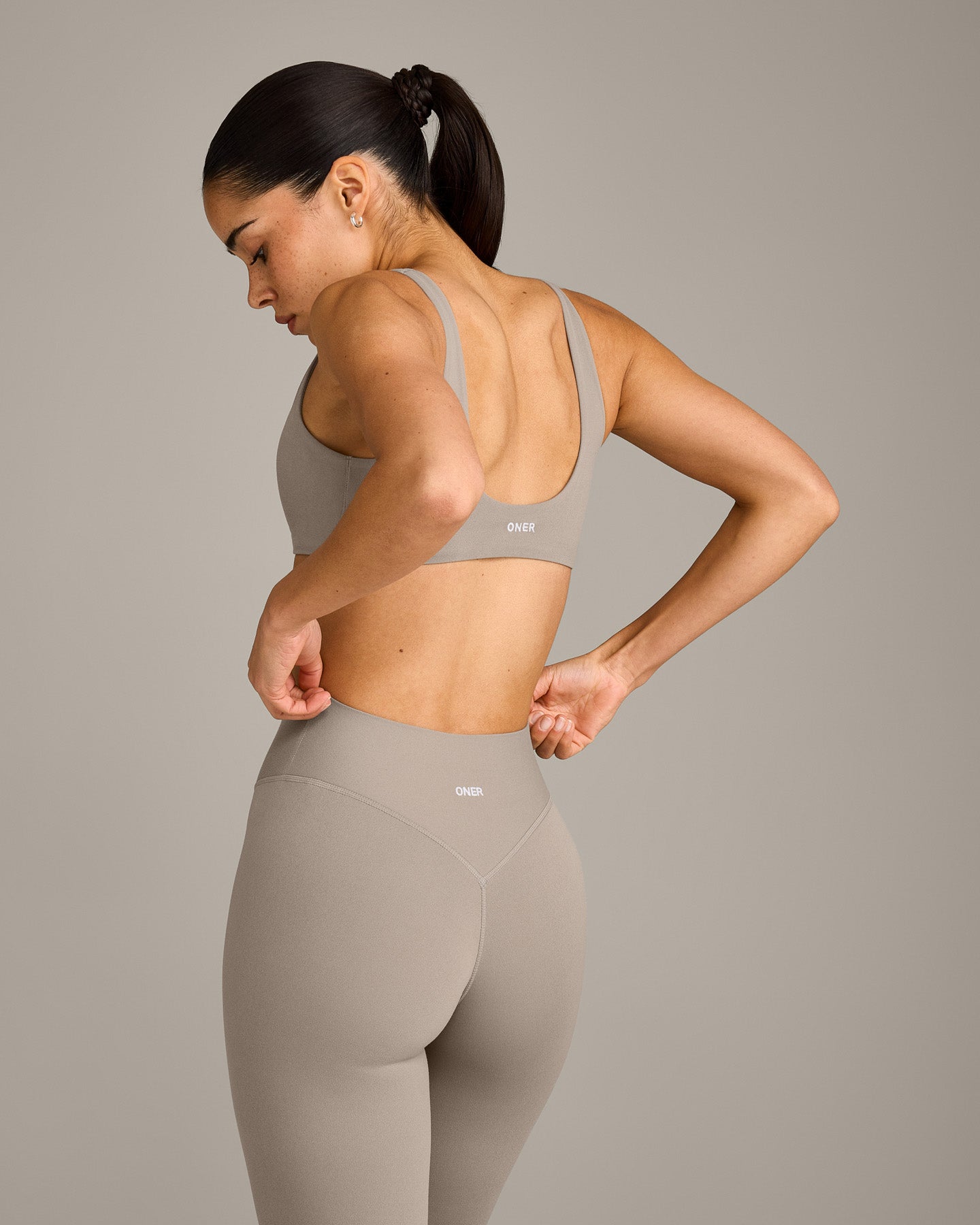 Alternative view of SoftMotion Scoop Back Bralette with White Logo | Warm Sand