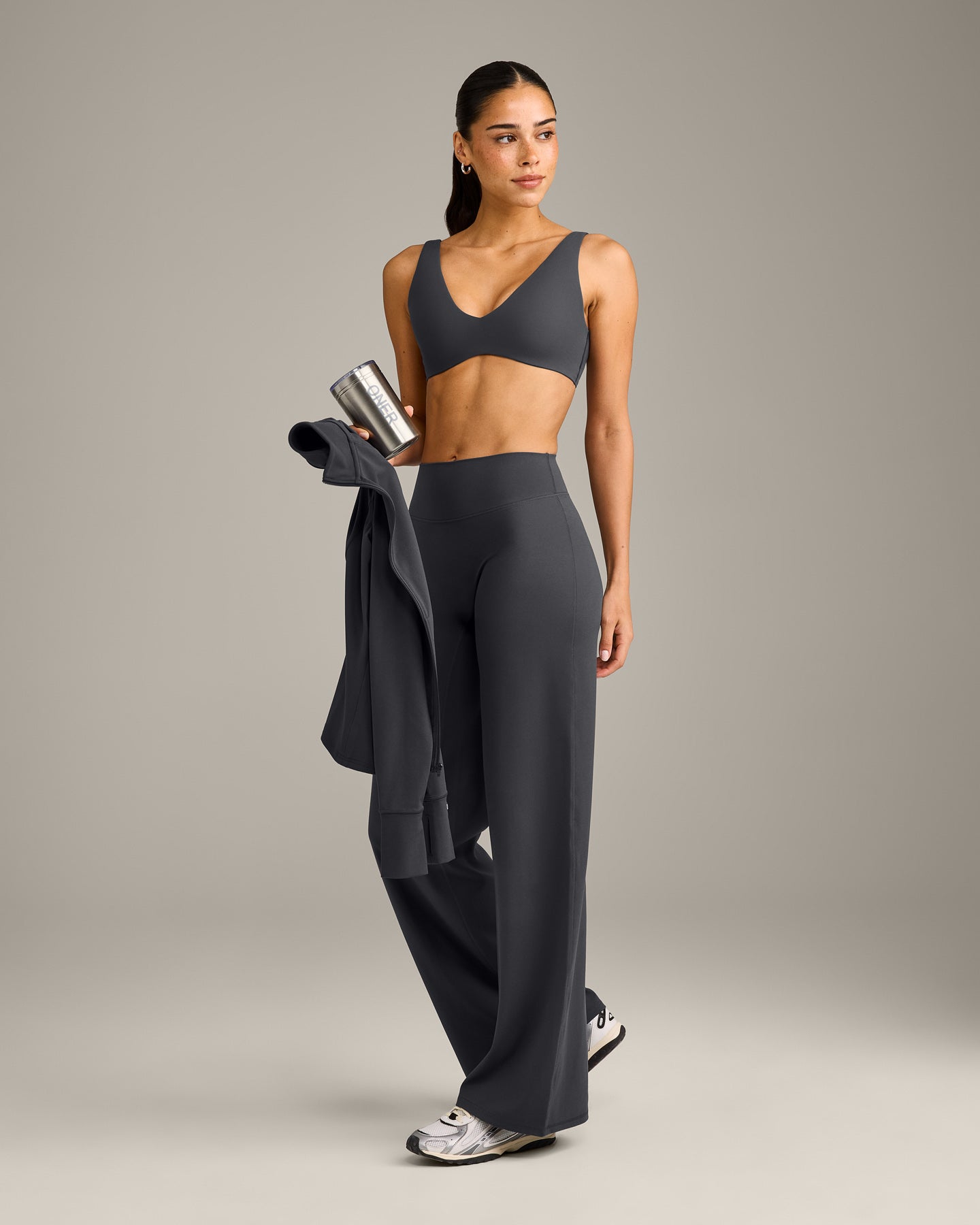 Alternative view of SoftMotion Scoop Back Bralette with Grey Logo | Coal
