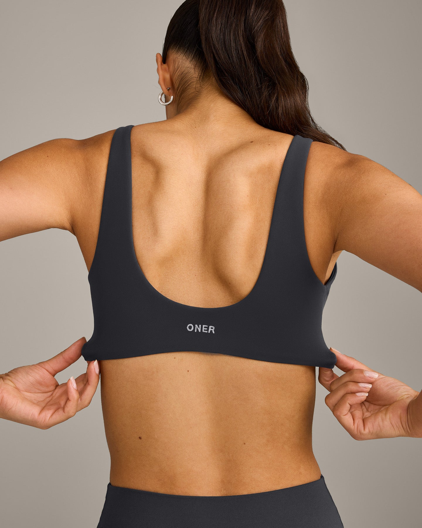 SoftMotion Scoop Back Bralette with Grey Logo | Coal - Image 4